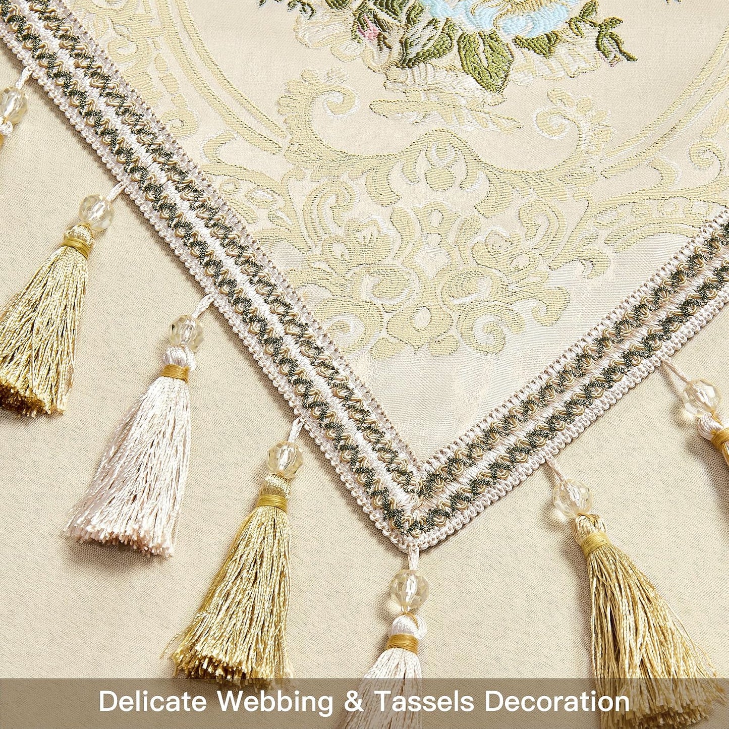 Loom and Mill Elegant Floral Jacquard Table Runner 13x72 inch, Pearly Beige | Luxury Damask Fabric Dining Table Runners