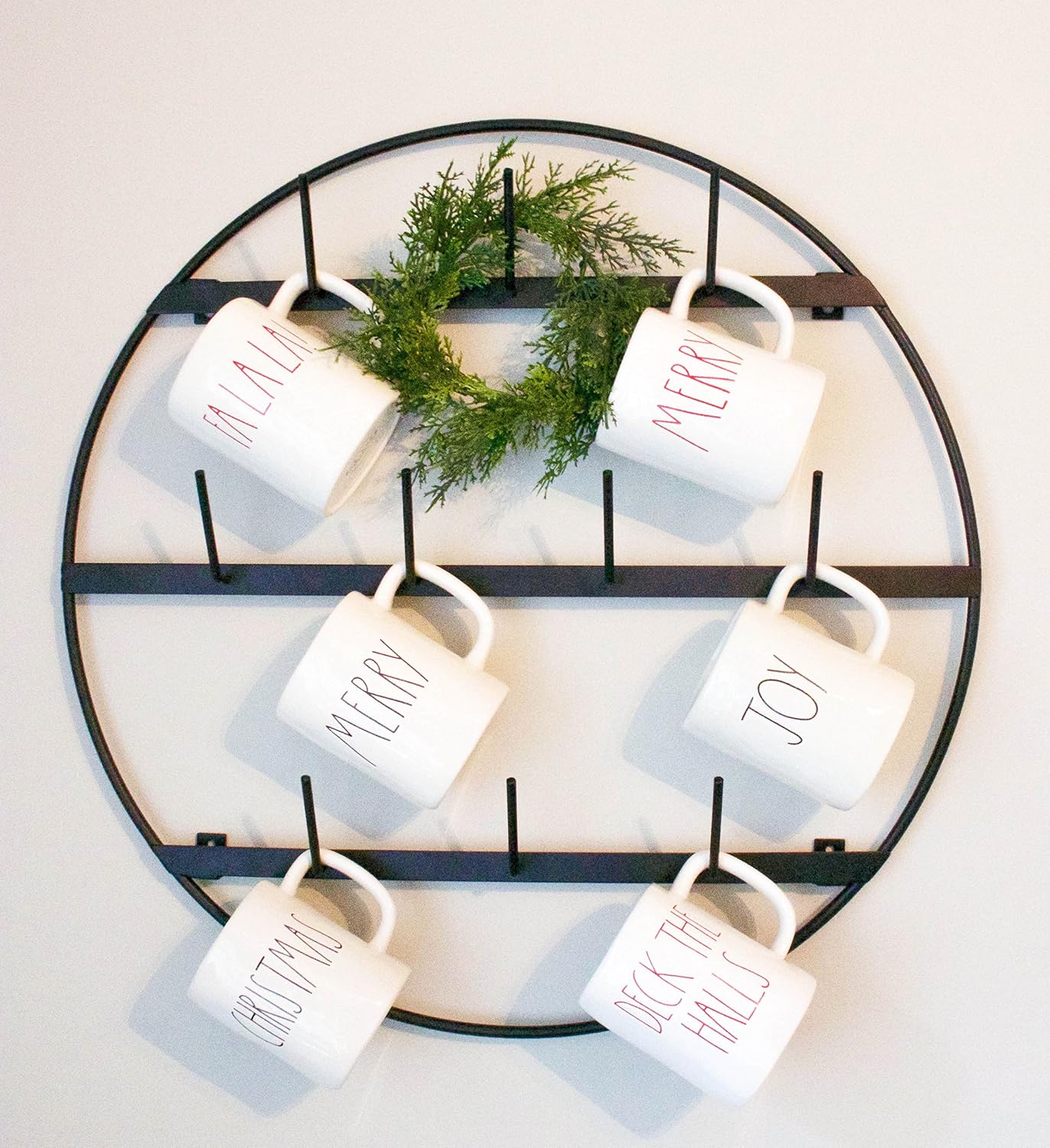 Mug Rack with Sturdy Steel Frame, Matte Black Finish, Removable Rubber Caps, Wall Mounted (Round 24" x 24")