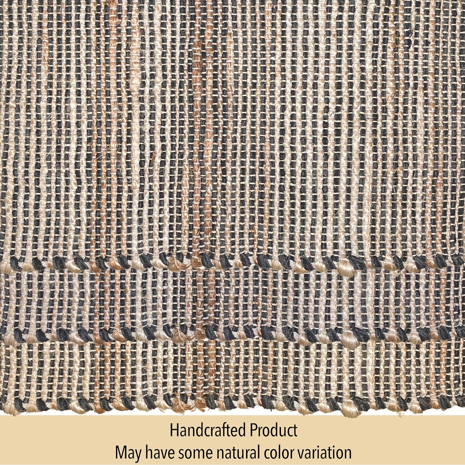 Natural Jute & Black Placemats, Set of 4 – Rustic Handmade Boho Table Mats, 13x19 Inch Dining Table Placemats for