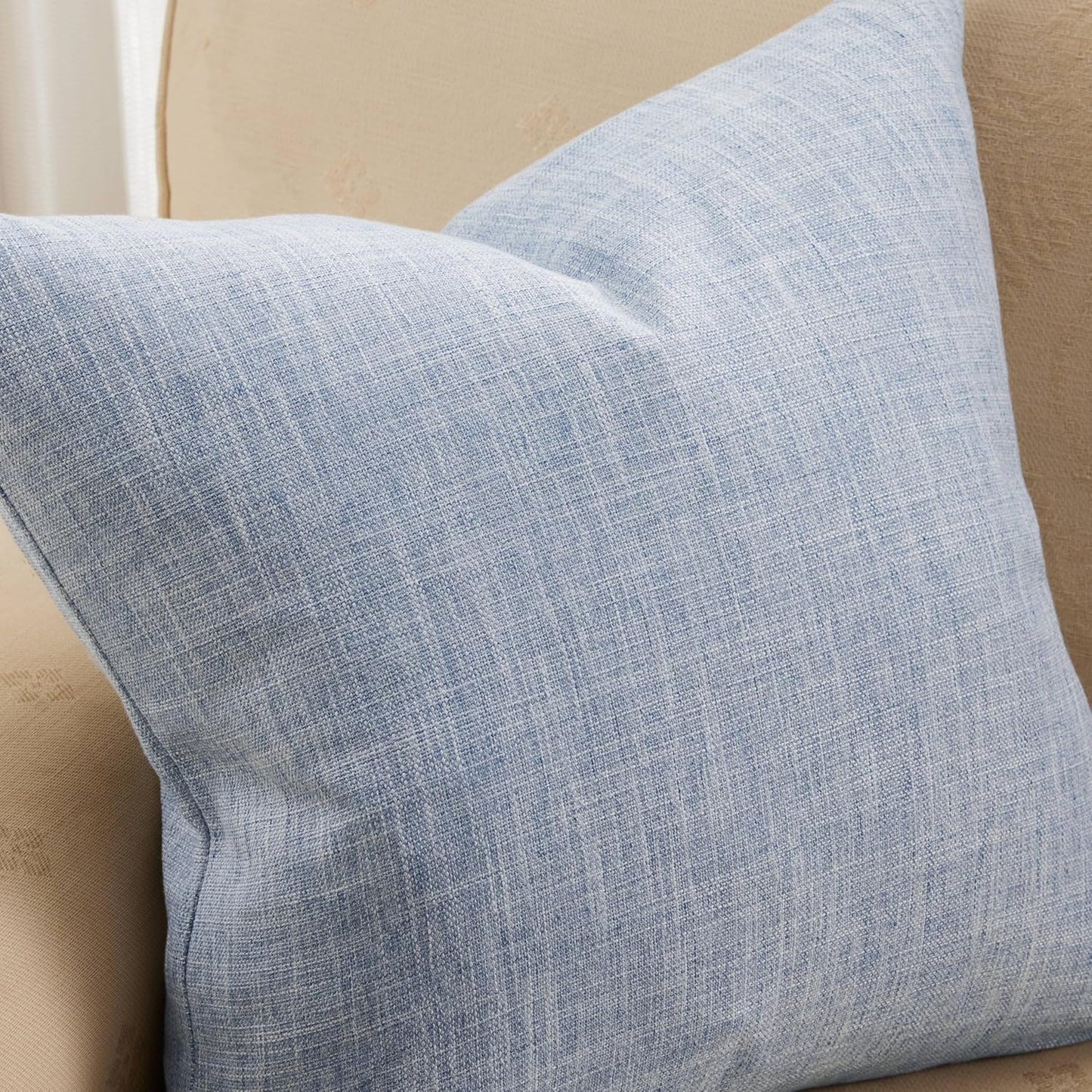 Rustic Cotton Linen Throw Pillow Covers / Blue / 18 x 18 / Set of 2