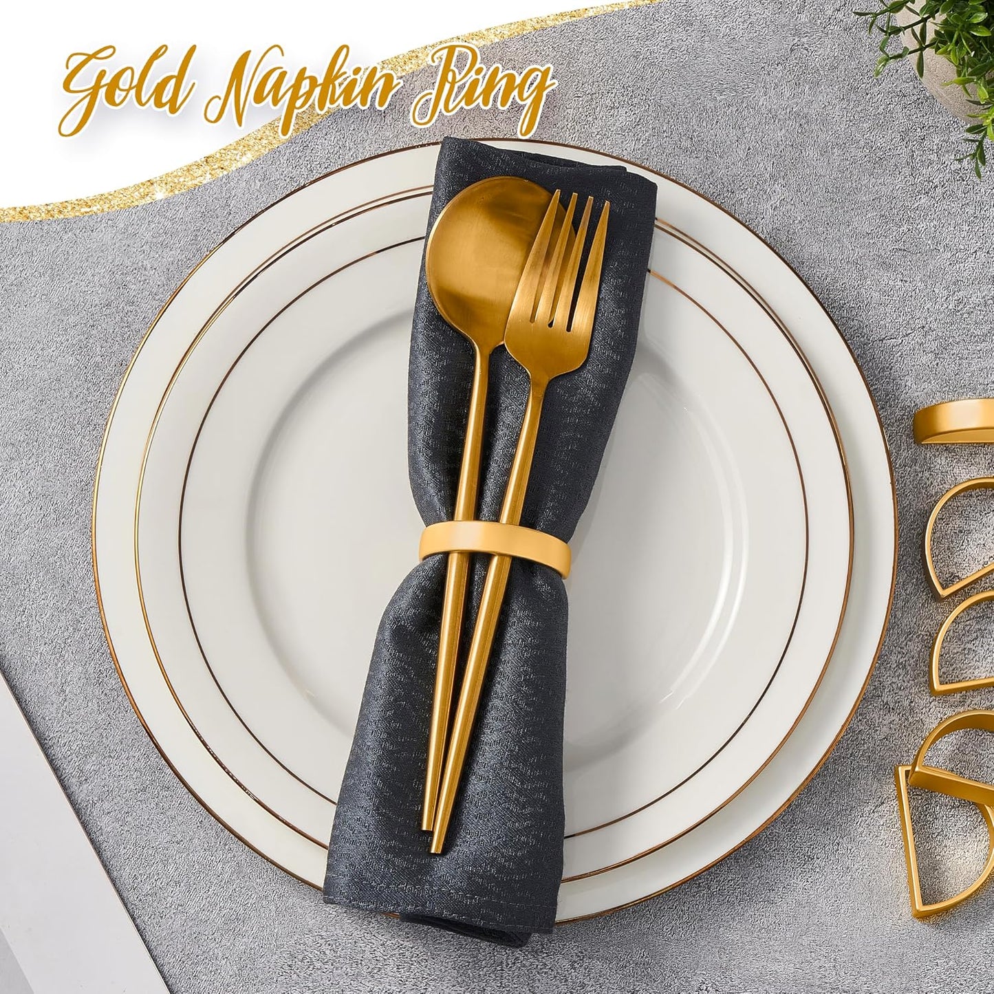 APTWOW 50PCS Gold Napkin Rings, Fall Thanksgiving Christmas Table Decor | Semicircle, Metal, Gold Napkin Holder