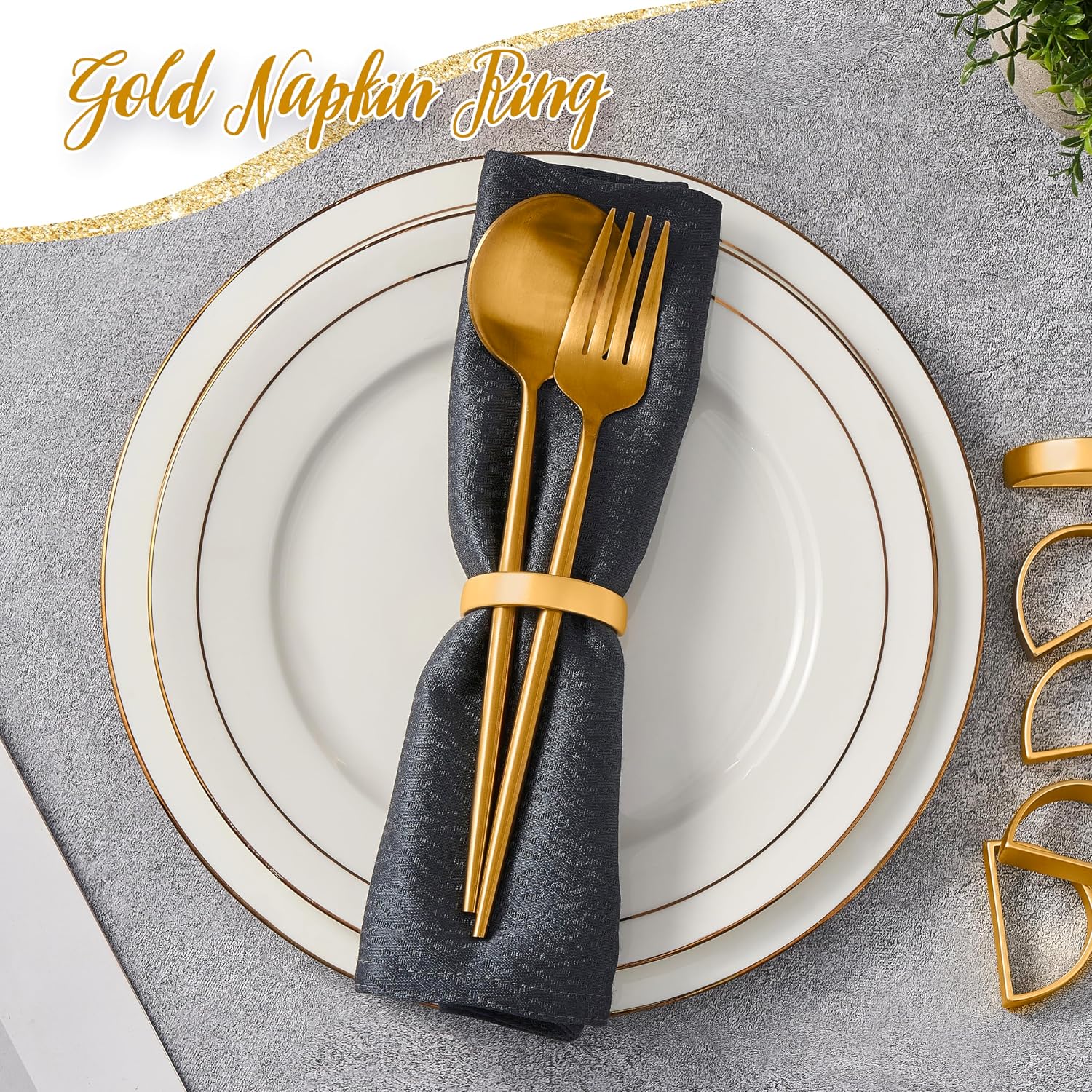 APTWOW 50PCS Gold Napkin Rings, Fall Thanksgiving Christmas Table Decor | Semicircle, Metal, Gold Napkin Holder