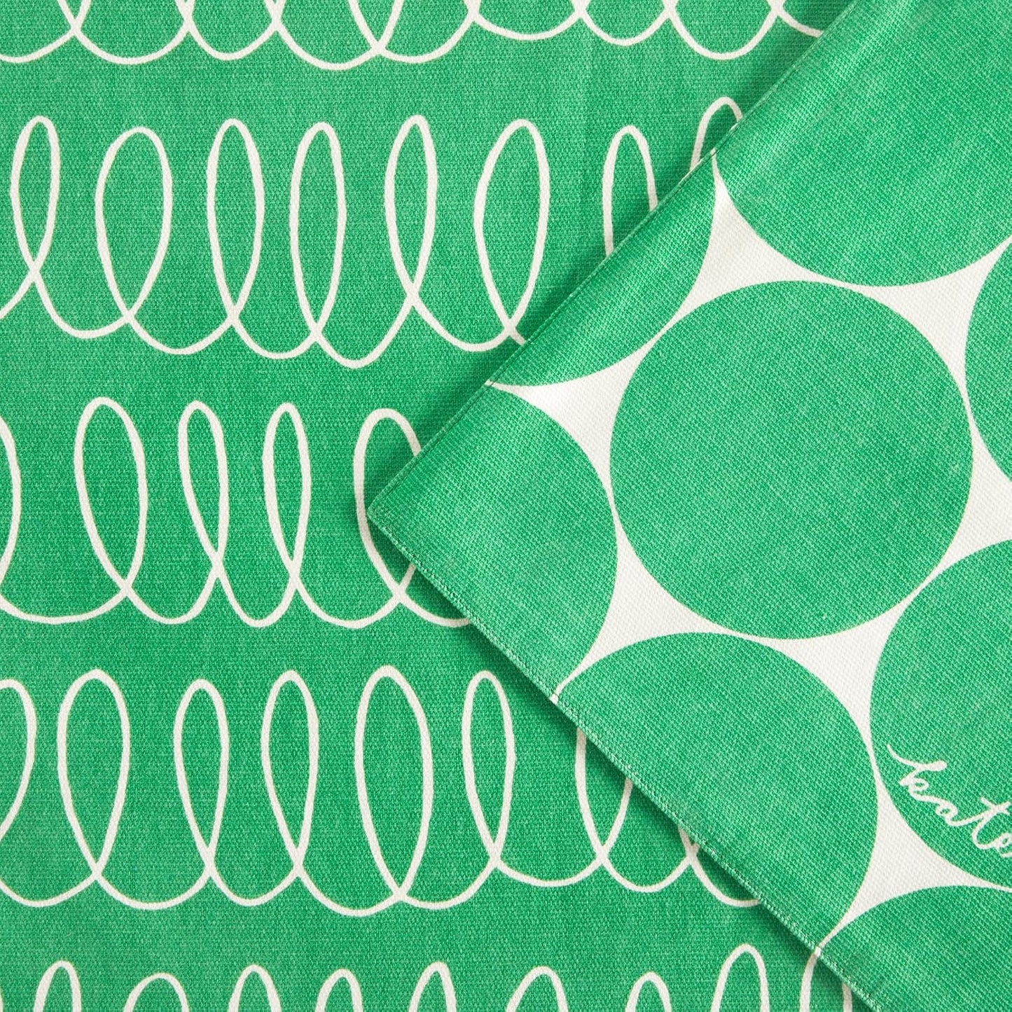 kate spade new york in The Loop & Joy Dot Reversible Table Runner, 100% Cotton, Machine Washable, Green/Cream, 15"x108"