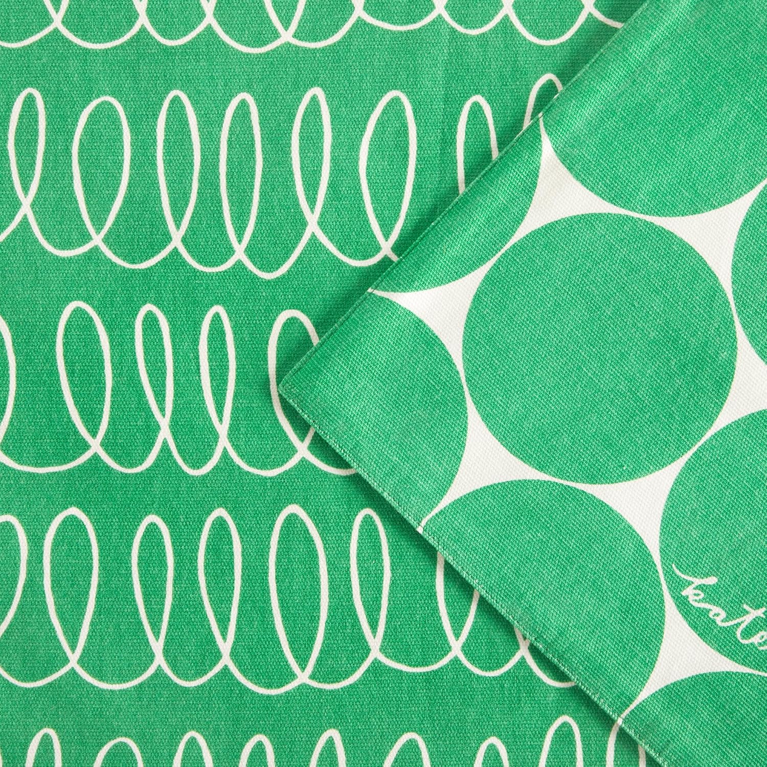 kate spade new york in The Loop & Joy Dot Reversible Table Runner, 100% Cotton, Machine Washable, Green/Cream, 15"x108"