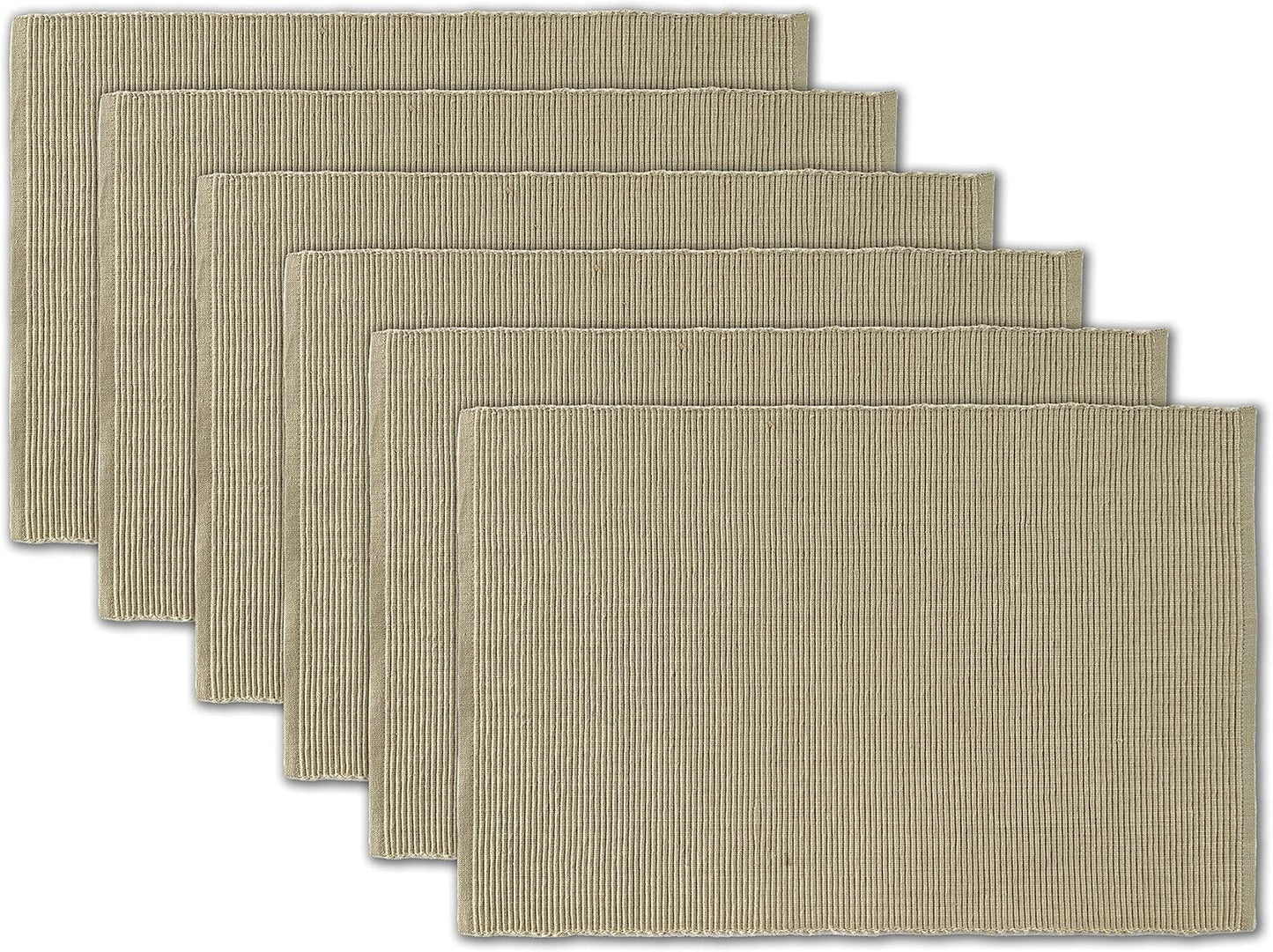 100% Cotton Ribbed Placemats - Set of 6-13 x 19 Inches - Beige - Everyday Cloth Table Mats - Thick Construction
