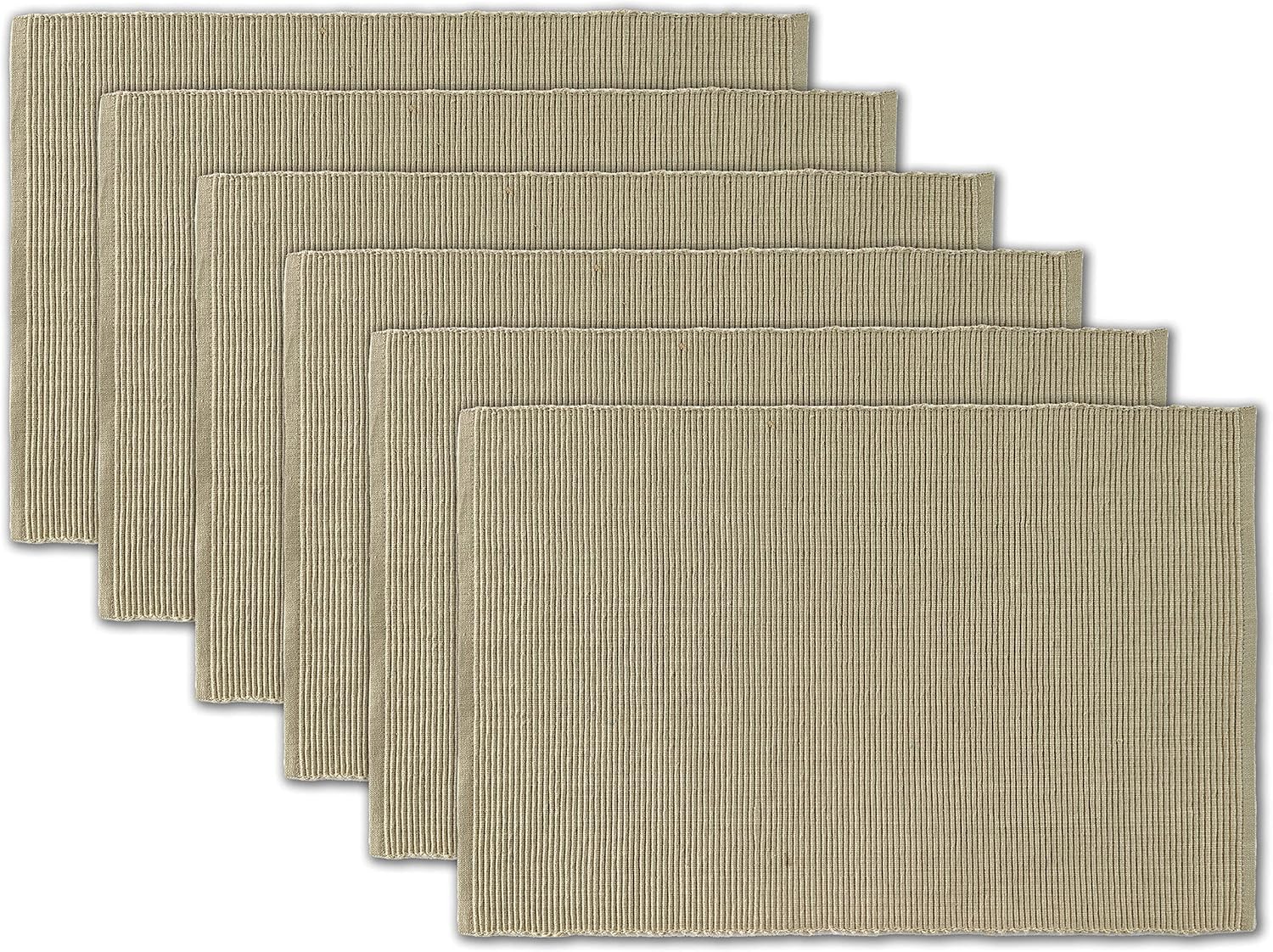 100% Cotton Ribbed Placemats - Set of 6-13 x 19 Inches - Beige - Everyday Cloth Table Mats - Thick Construction