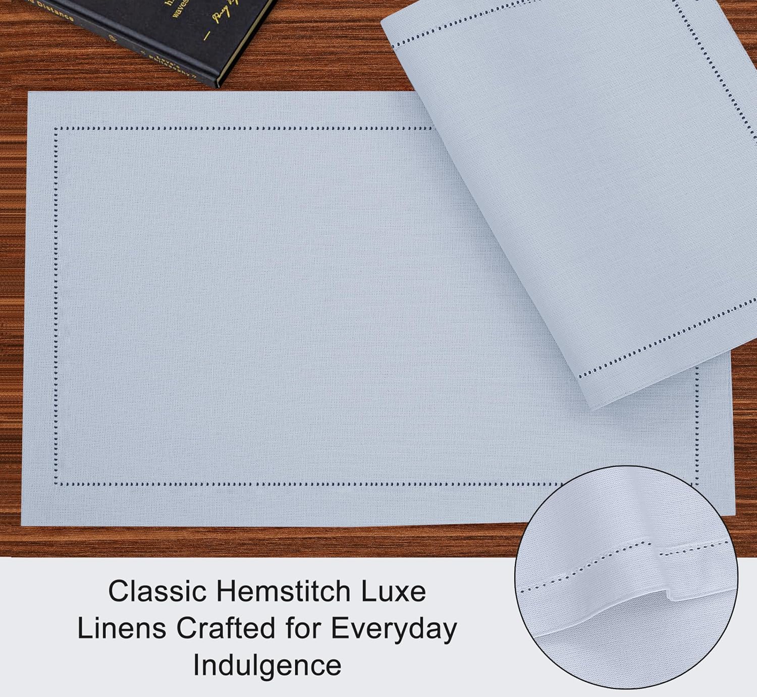 Ruvanti Placemats Set of 6, Linen Cotton Blend Place Mats 13x19 Arctic Ice | Heat, Stain resistant, Washable, Non-Slip