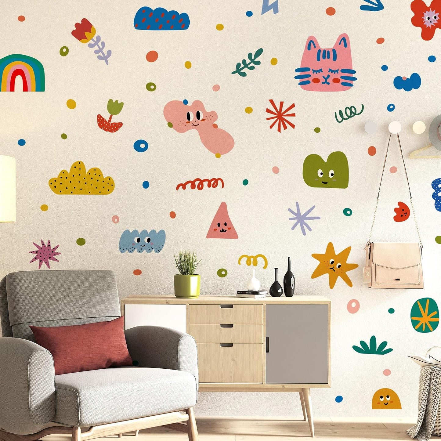 Colorful Abstract Shape Wall Decals / Smile Clouds Rainbow Irregular Wall Decals