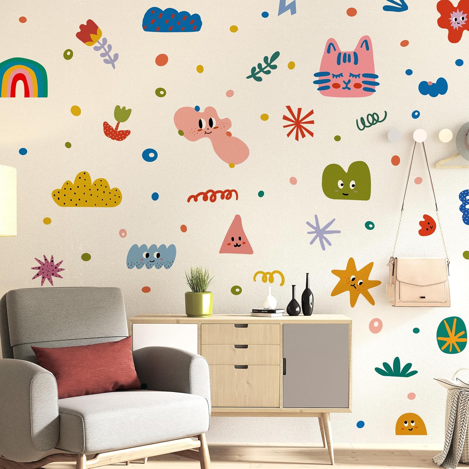 Colorful Abstract Shape Wall Decals / Smile Clouds Rainbow Irregular Wall Decals