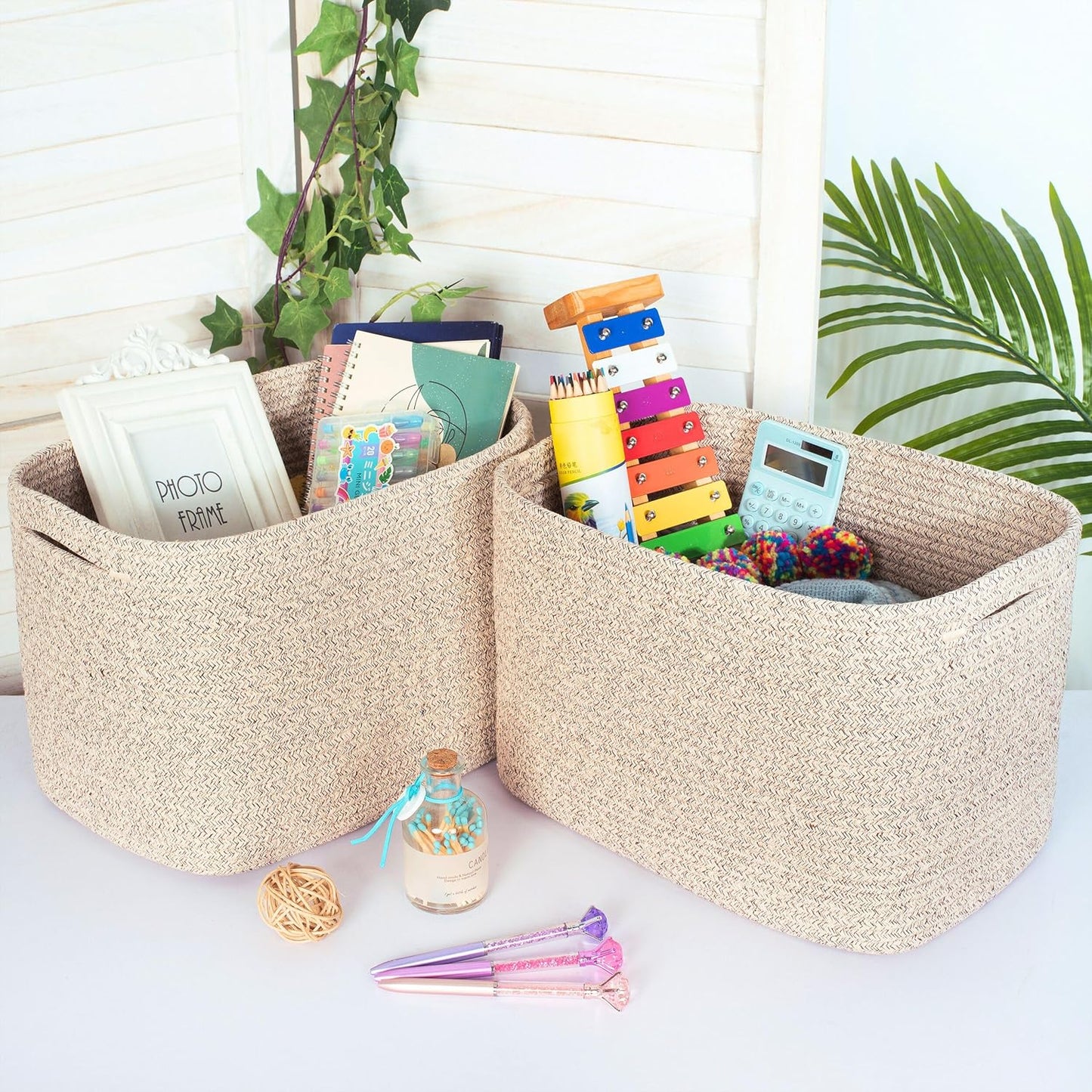 Decorative Woven Storage Baskets / Oatmeal Brown / Set of 3