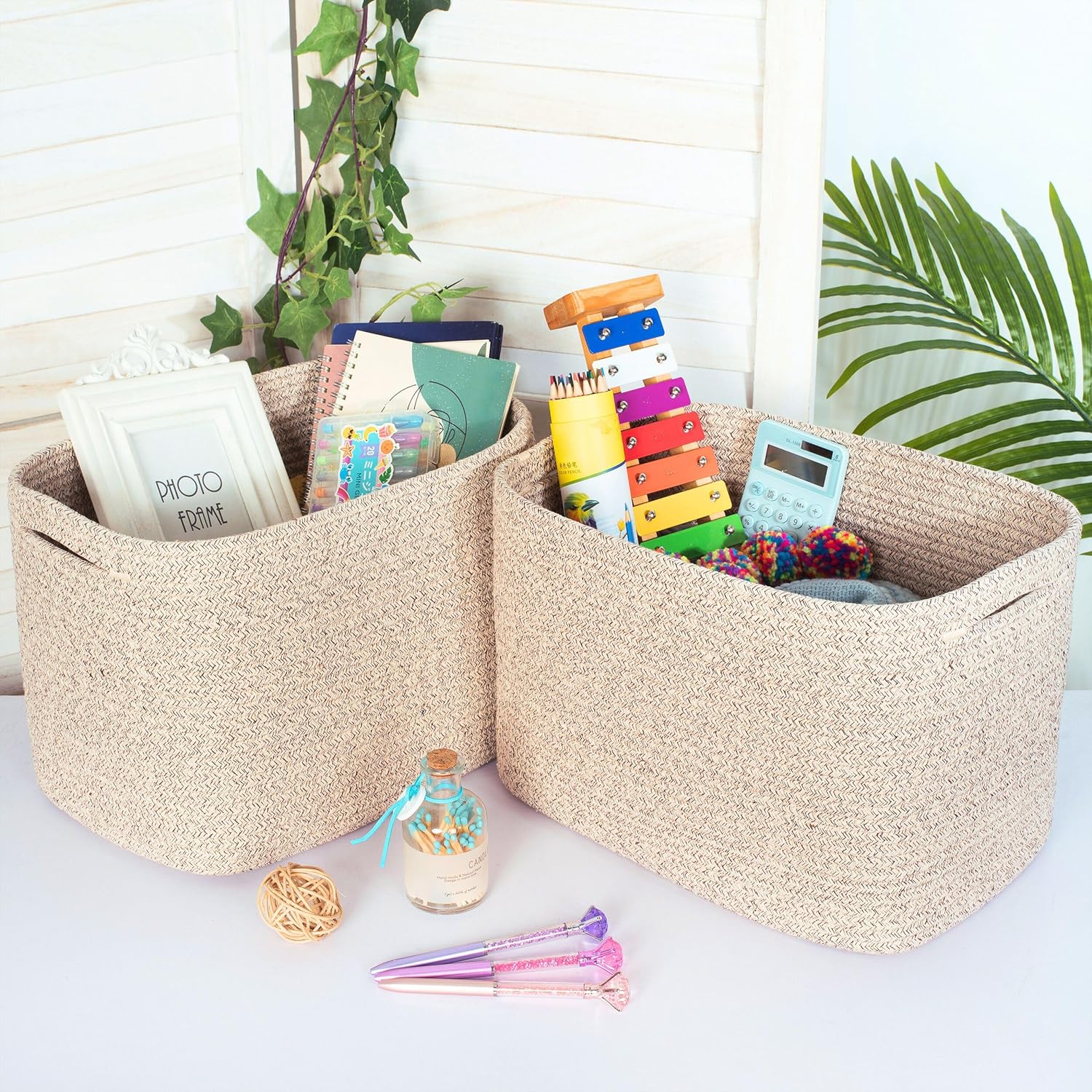 Decorative Woven Storage Baskets / Oatmeal Brown / Set of 3