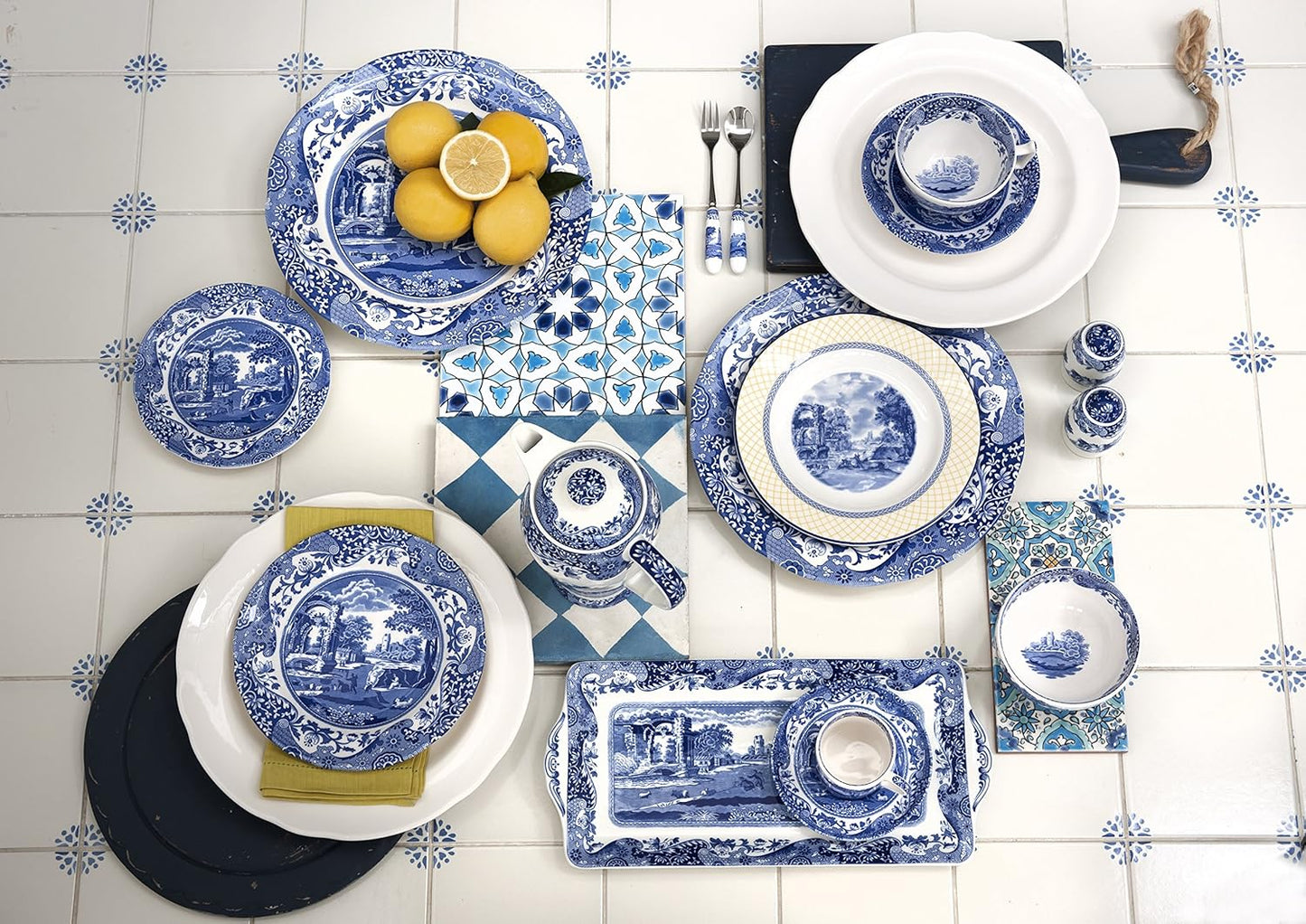 Coasters / 4.25" Square Coaster / Blue Italian / Set of 6