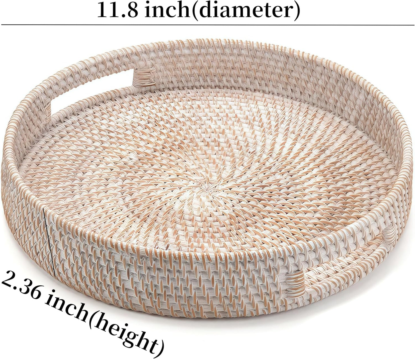 Round Rattan Tray / Whitewash / 11.8
