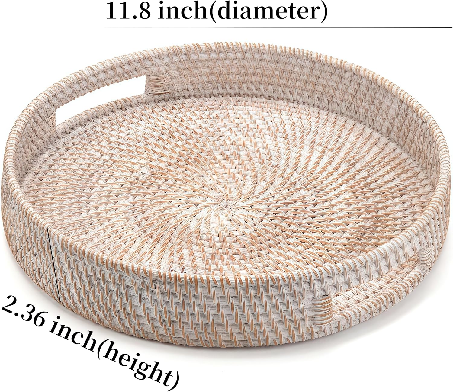 Round Rattan Tray / Whitewash / 11.8