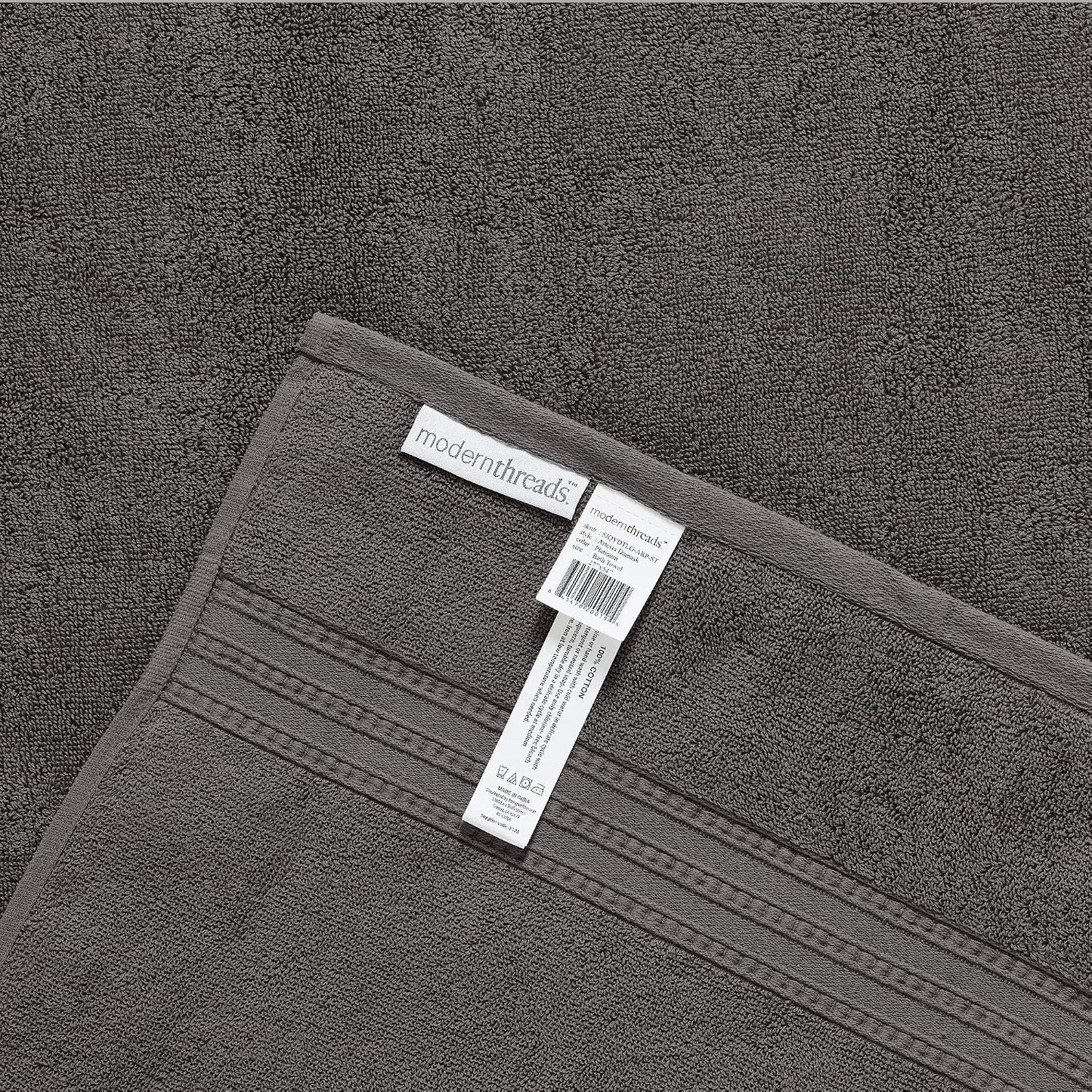 Modern Threads 6-Piece 100% Cotton Damask Medallion Towel Set, Charcoal | Highly Absorbent, Soft & Plush, Quick-Drying