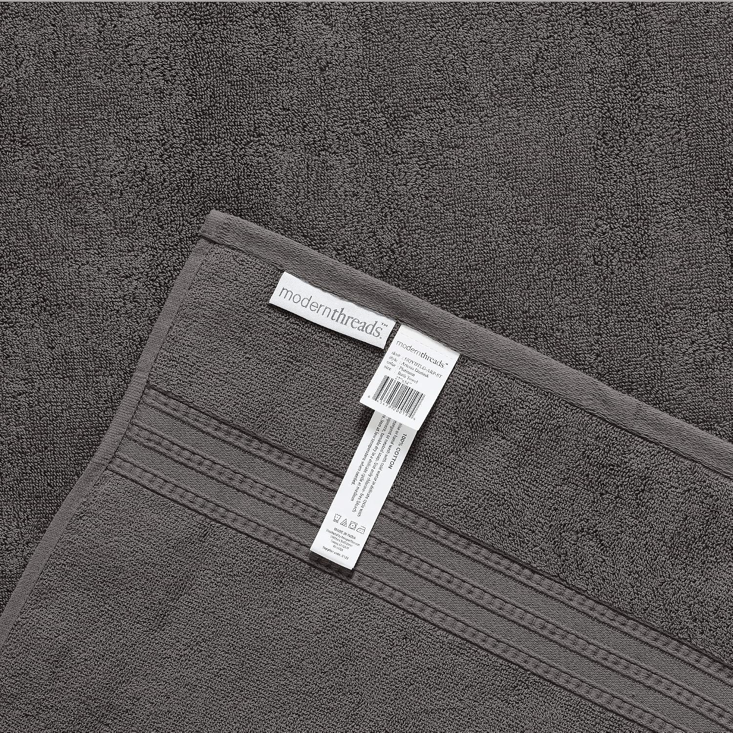 Modern Threads 6-Piece 100% Cotton Damask Medallion Towel Set, Charcoal | Highly Absorbent, Soft & Plush, Quick-Drying