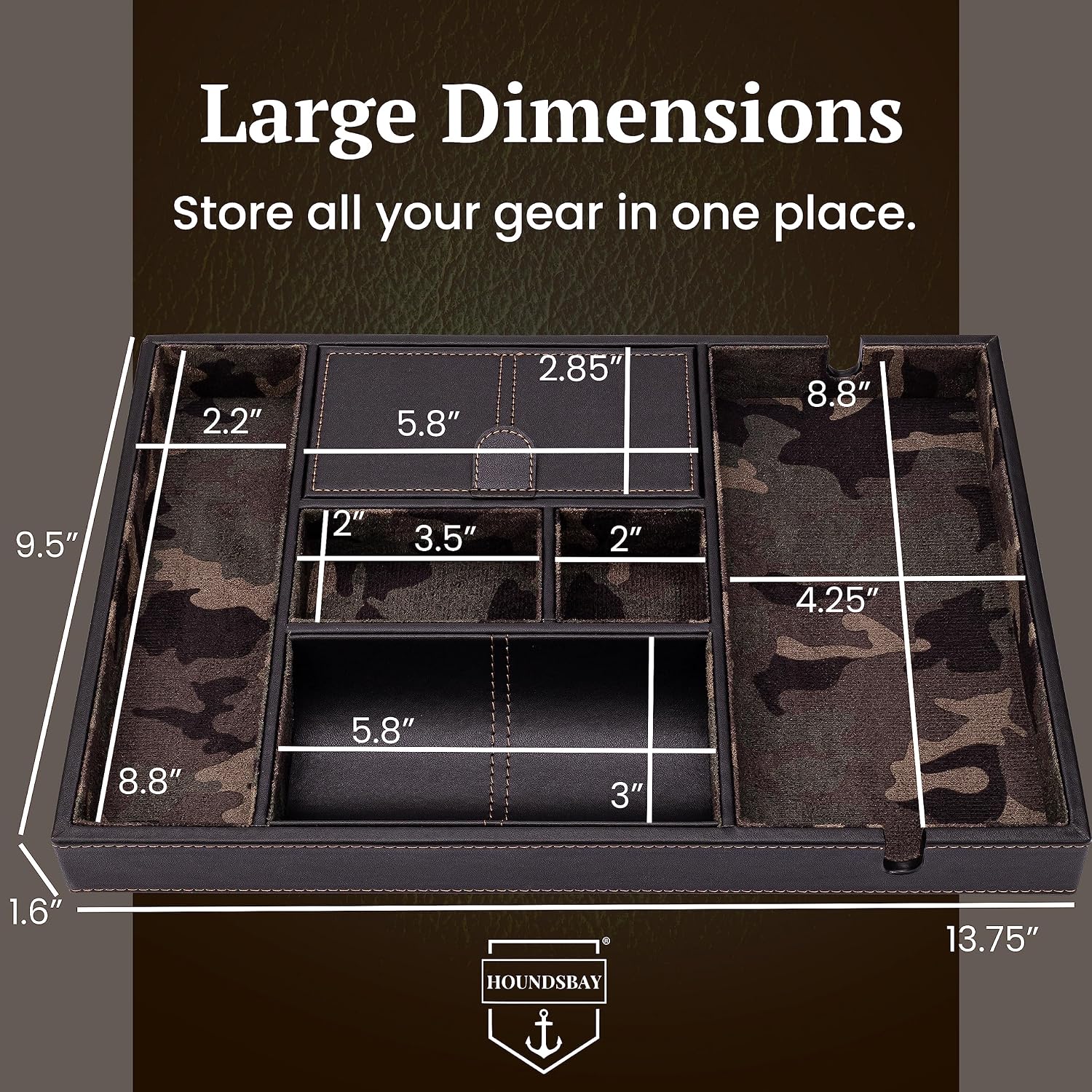 HOUNDSBAY Victory Valet Tray for Men, Camo Gifts for Men, Handmade PU Leather EDC Tray, Scratch Resistant, Nightstand