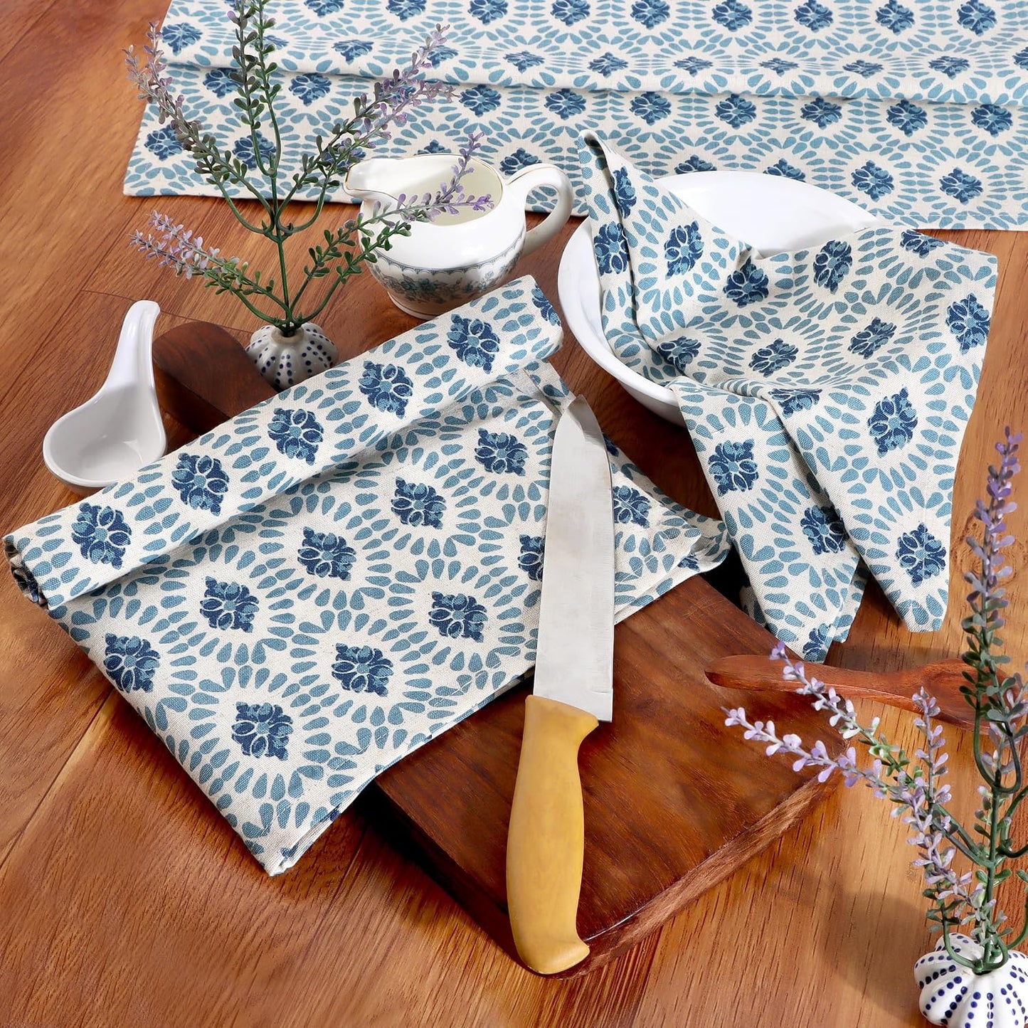 FINGERCRAFT Cloth Napkins Set of 12 Cotton Linen, 20x20 in Moroccan Beauty | Mitered corner, washable, soft, absorbent