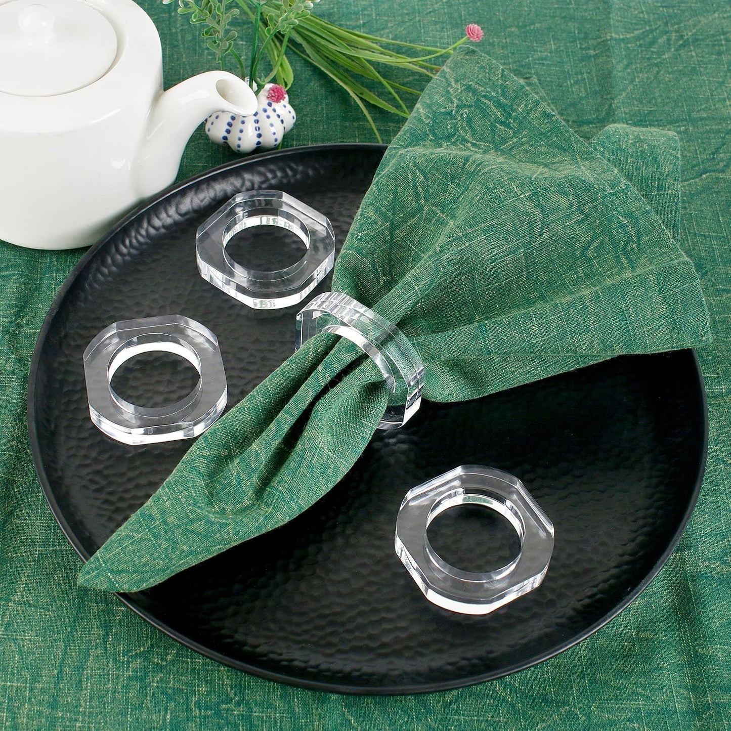 Clear Acrylic Napkin Rings, Bulk Set of 12, Table Settings | 2.25x2.25x0.5 in each, lightweight plastic, reusable, easy