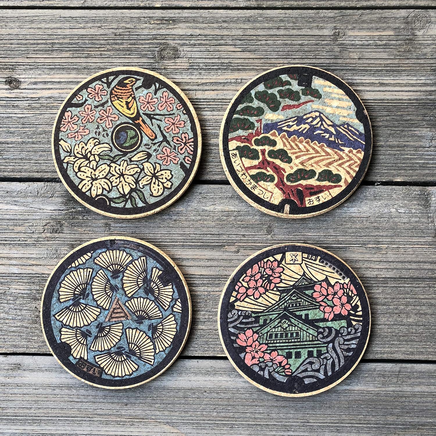 Japan Manhole Cover Inspired Cork Coaster / Set of 4