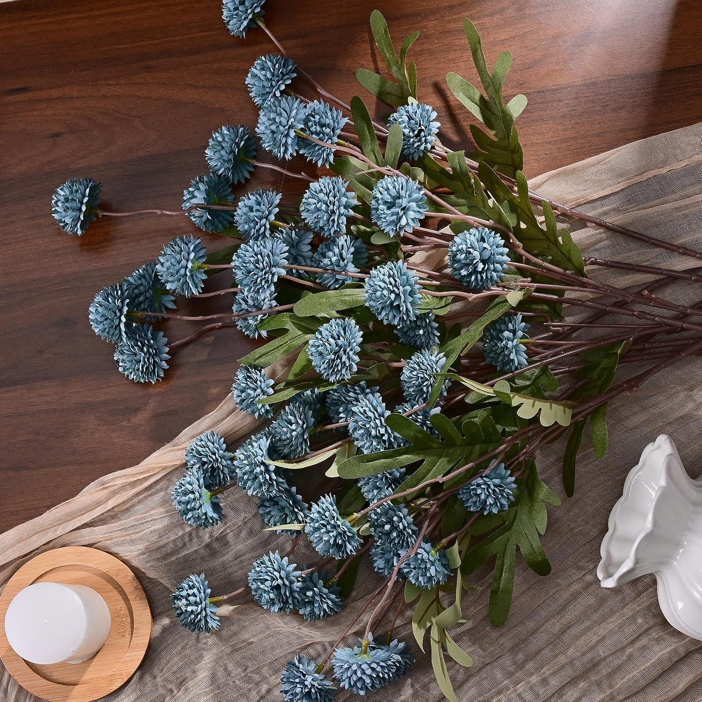 Fake Silk Pompon Mum Artificial Flowers / Blue / Set of 10