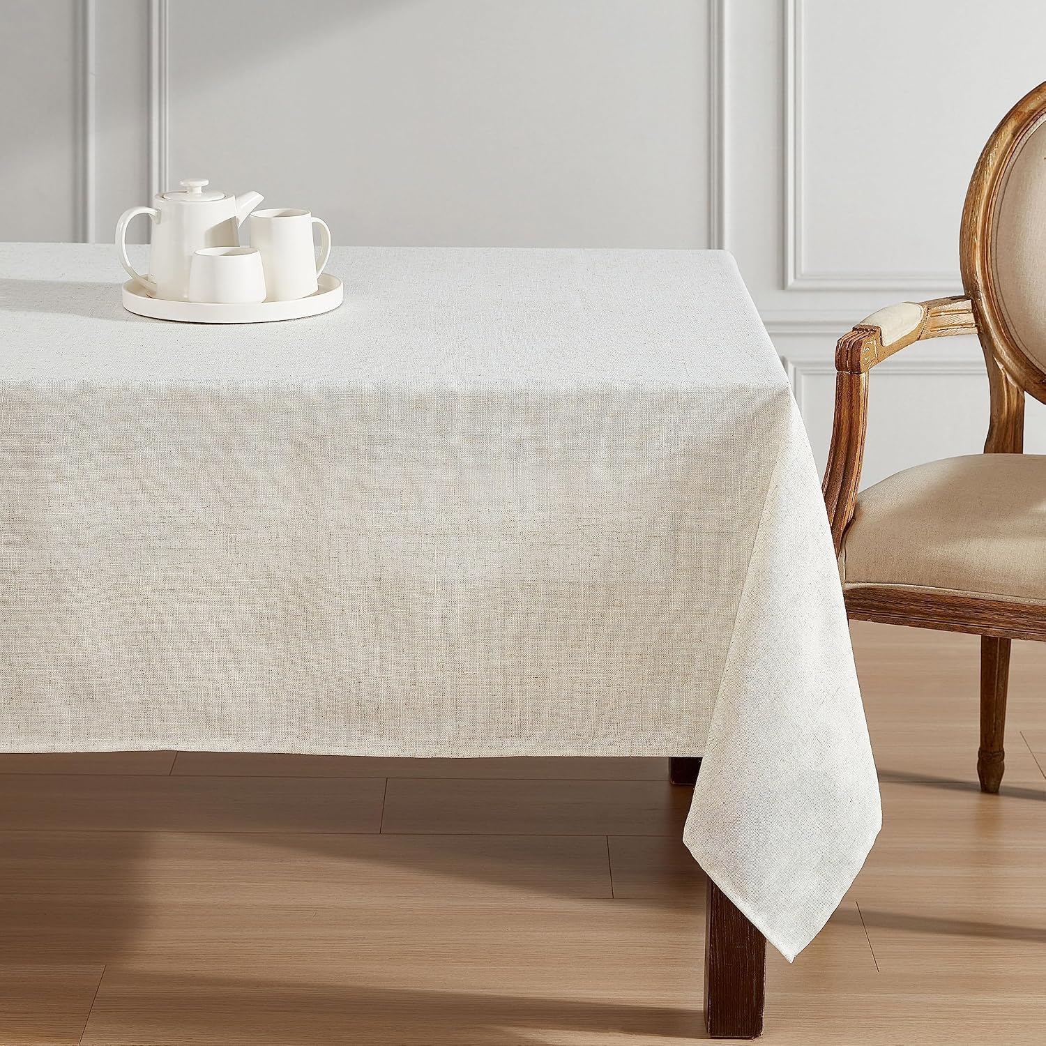 Laura Ashley Dothan Linen Blend Tablecloth, 60" x 120", Taupe | Combines the luxurious feel and beauty of natural linen