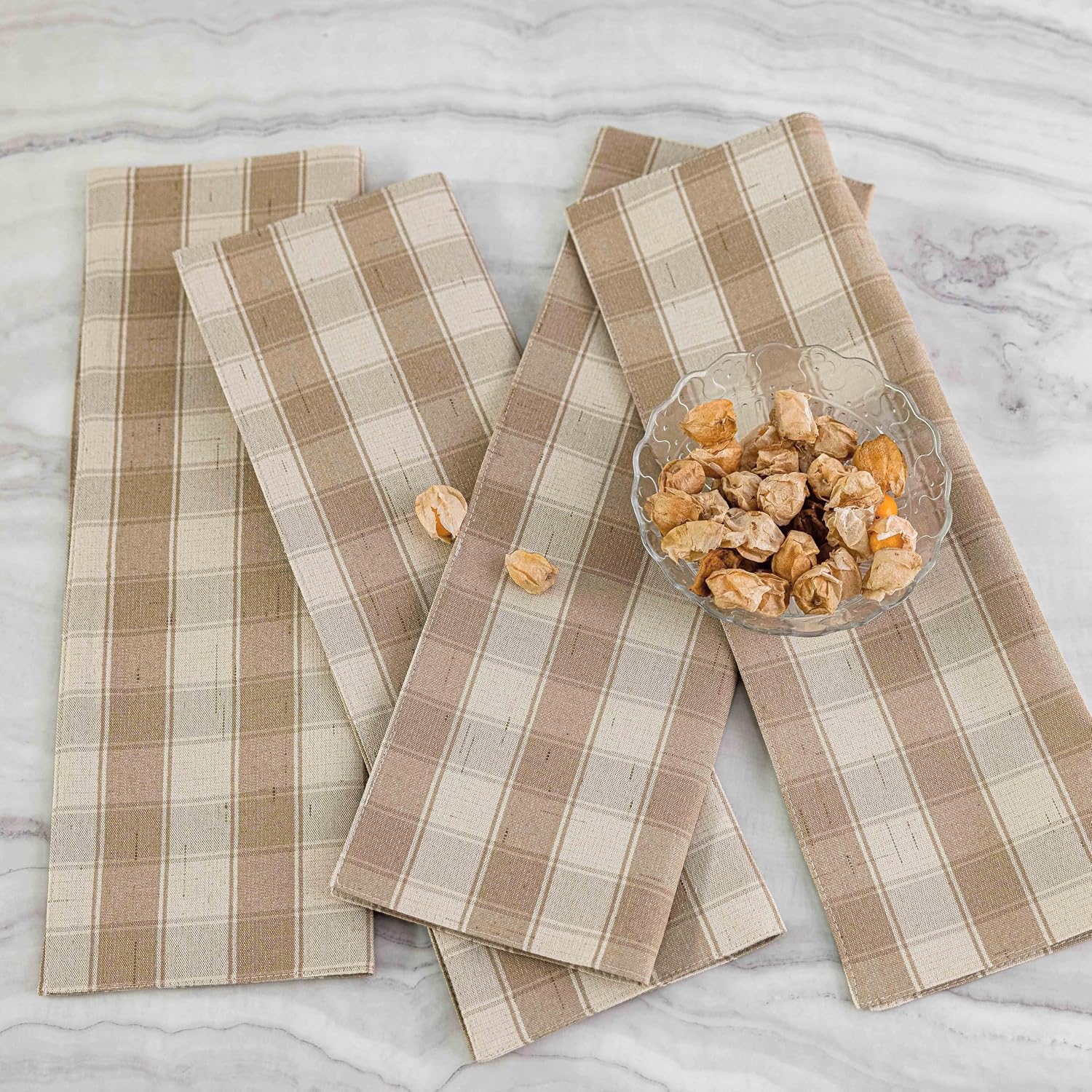 Home Brilliant Beige Placemats Set of 6 Farmhouse Buffalo Plaid Place Mats Machine Washable Dining Cloth Table Place