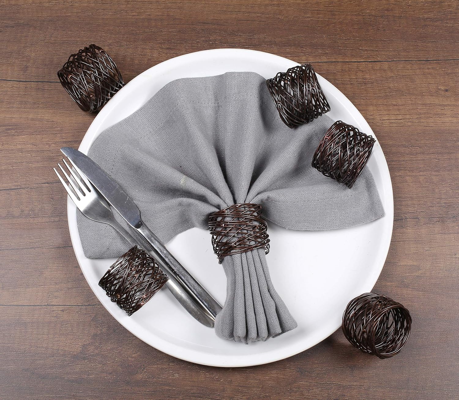 Alpha Living Home Mesh Metal Napkin Rings, Bronze, Set of 12 | Heavy-duty metal, spiral design, 2x2x1.5 in
