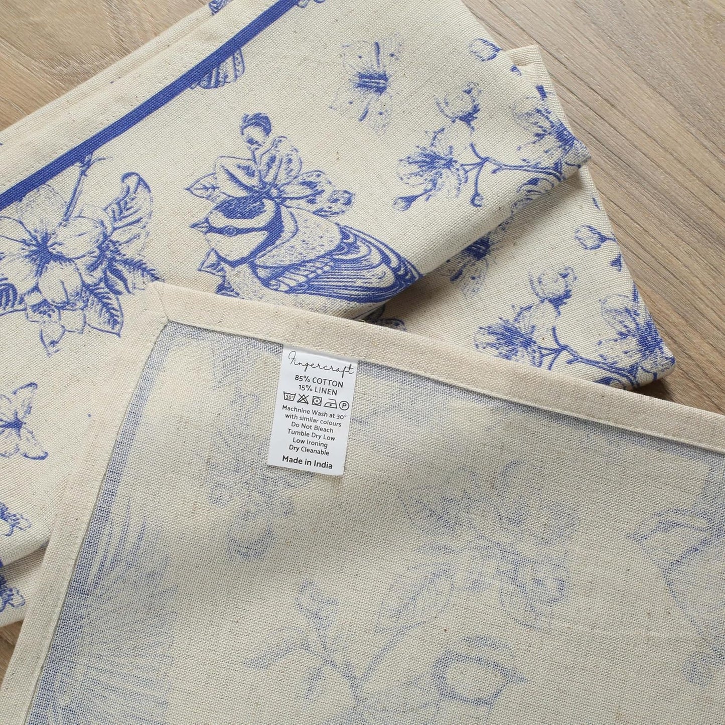 FINGERCRAFT Cloth Napkins Set of 8 Cotton Linen, 20x20 Inch, Toile | Mitered corner, washable, soft, absorbent, floral