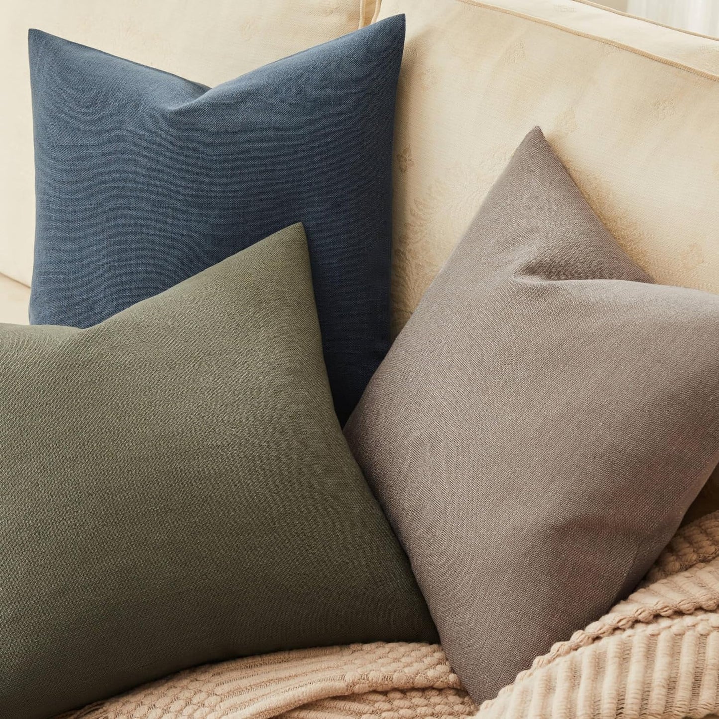 Rustic Cotton Linen Throw Pillow Covers / Navy / 20 x 20 / Set of 2