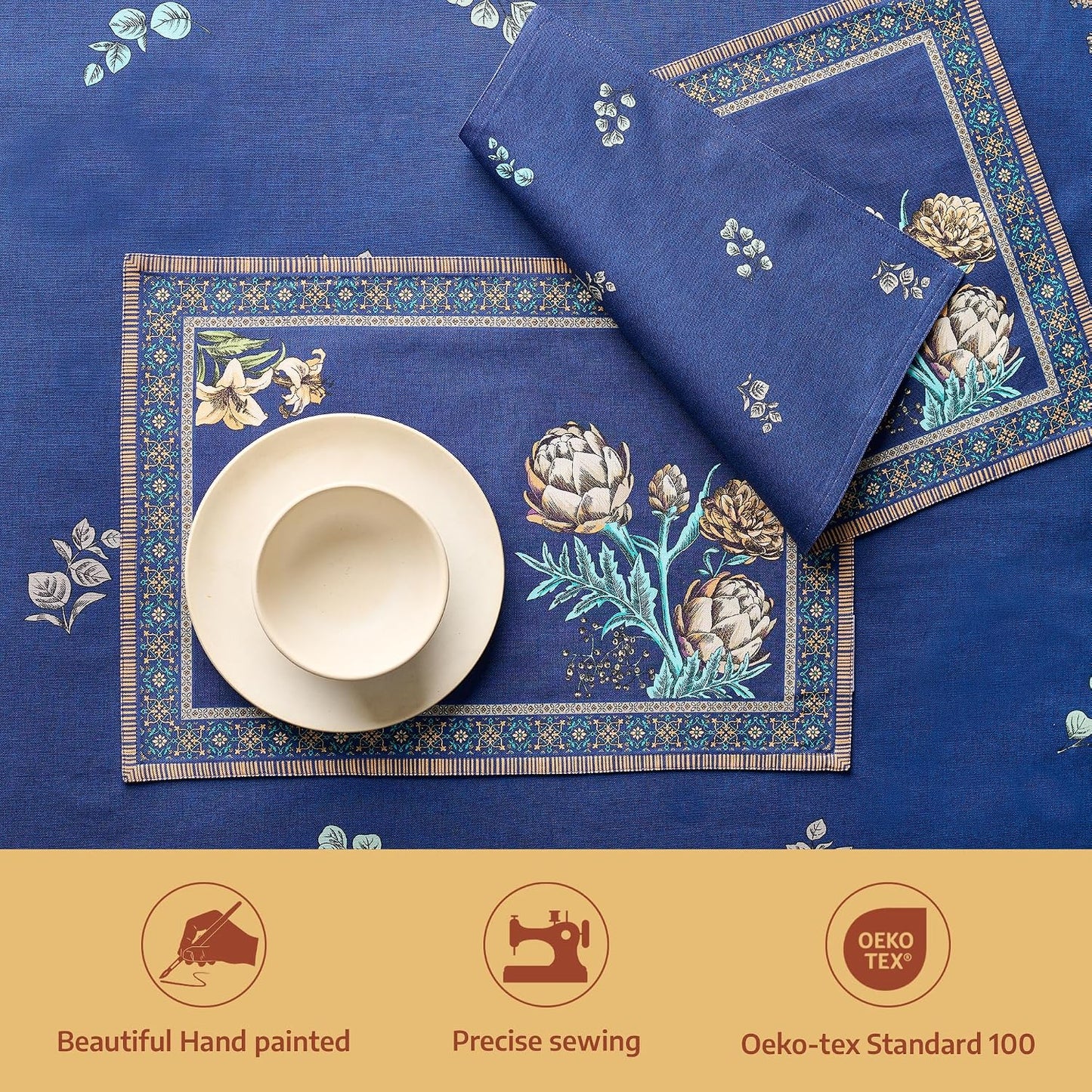 Maison d' Hermine Placemats Set of 4 Reusable 100% Combed Cotton (13"x19") | Cloth Place Mats Washable Table Mats for