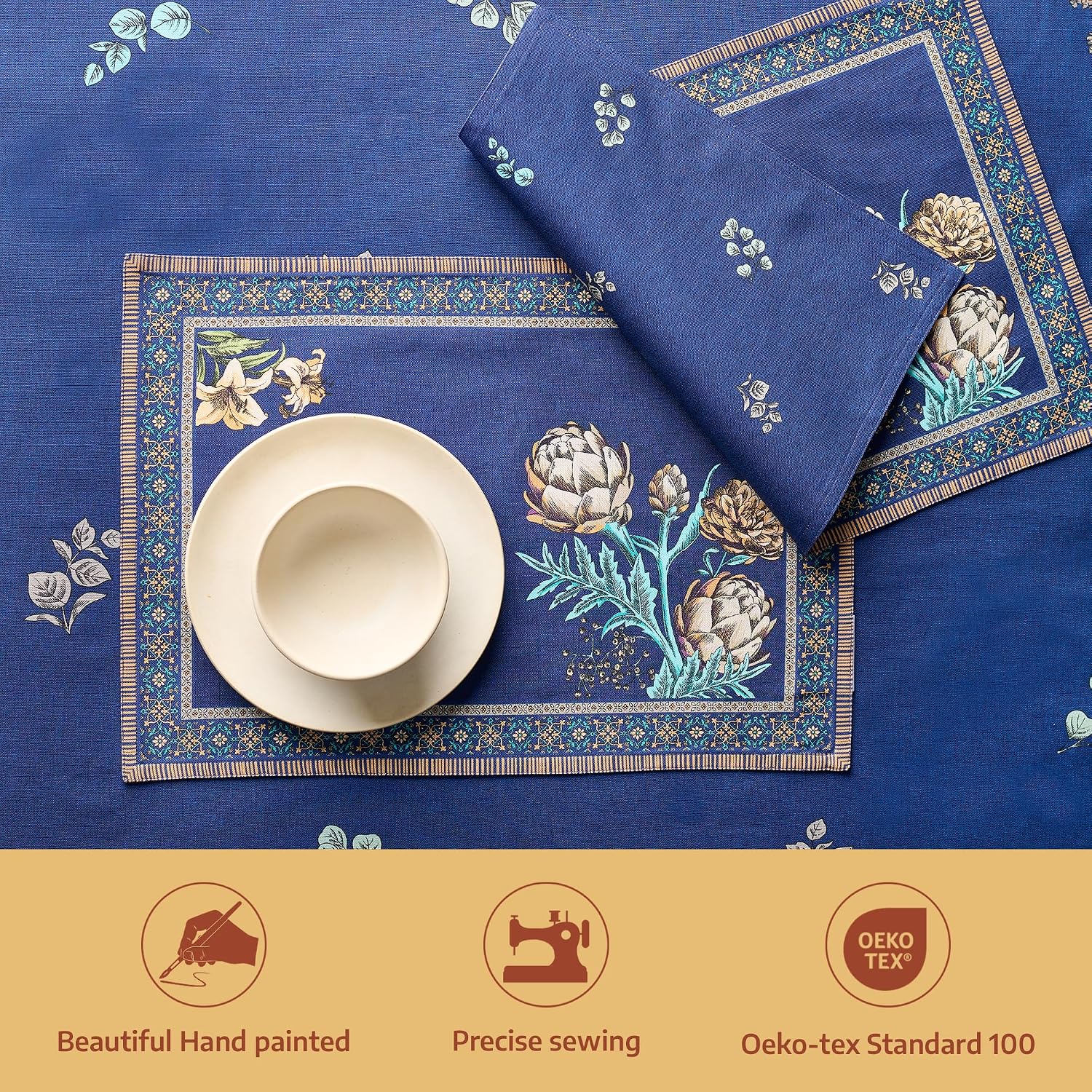 Maison d' Hermine Placemats Set of 4 Reusable 100% Combed Cotton (13"x19") | Cloth Place Mats Washable Table Mats for
