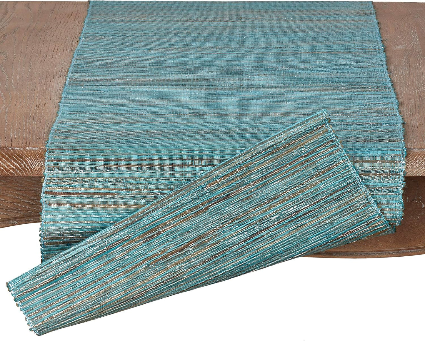 Saro Lifestyle Melaya Collection Shimmering Woven Nubby Table Runner, 14"x54", Turquoise