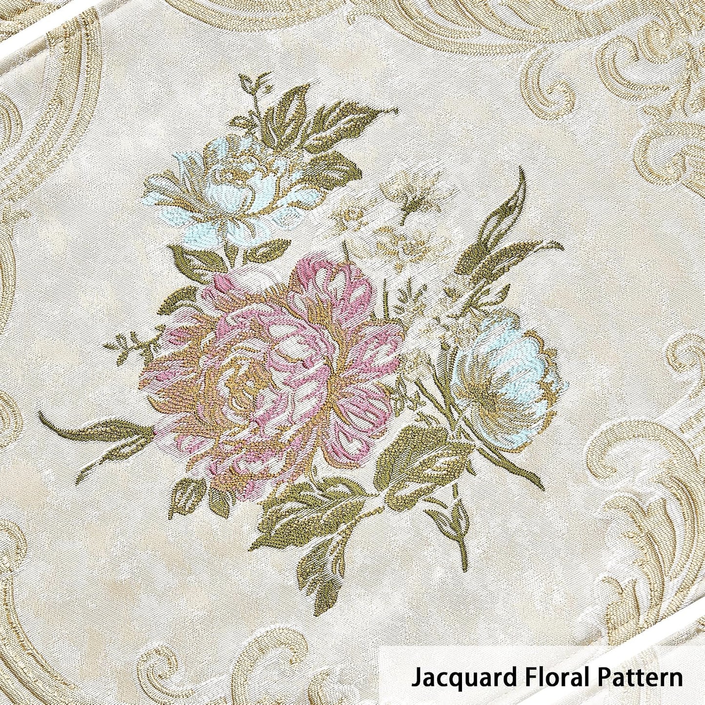 Loom and Mill Jacquard Floral Placemats Set of 4, Pearly Beige, 12x18in | Luxury Elegant Non-Slip Table Place Mats for