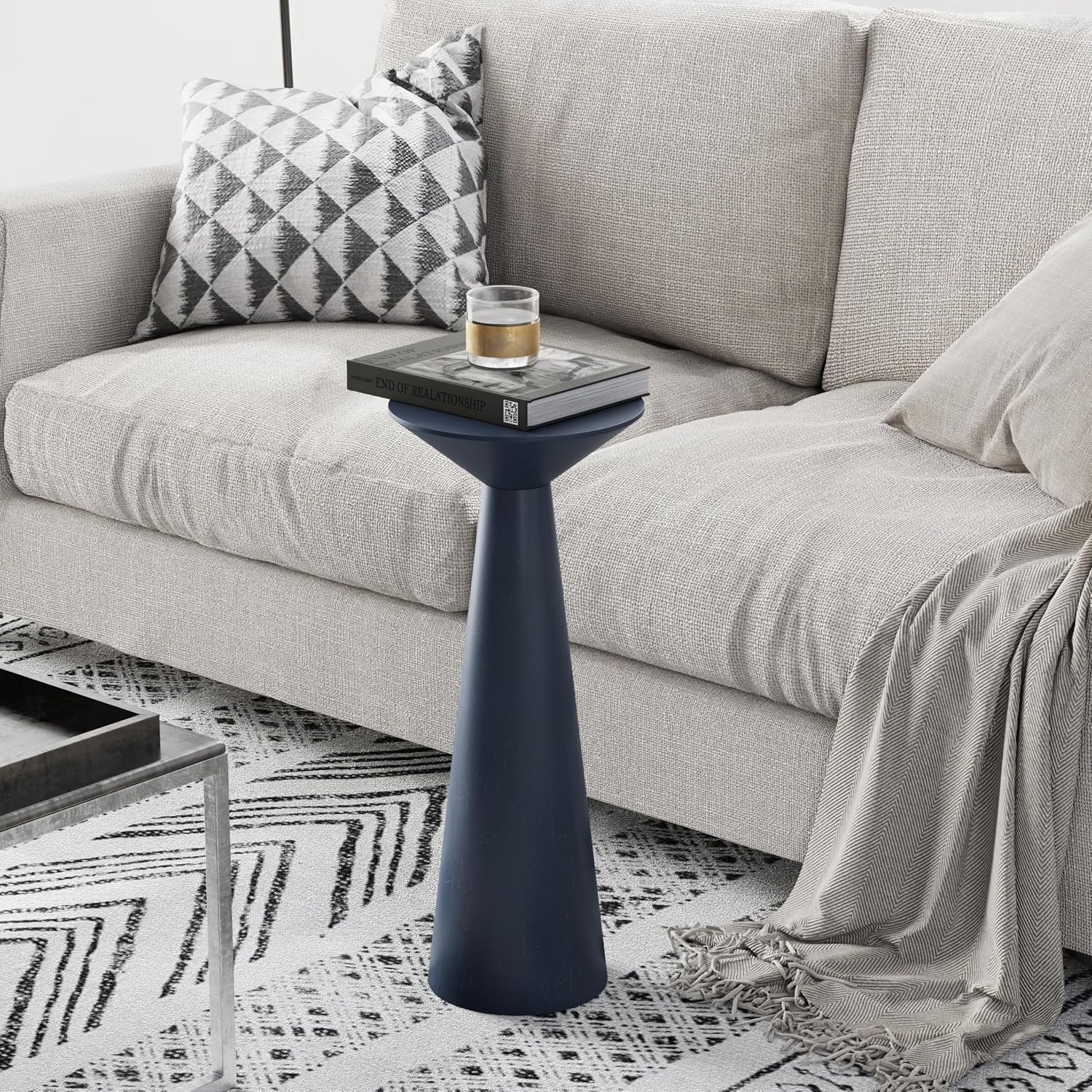 Farmhouse Tall Pedestal End Table Small Solid Wood Martini Table Plant Stand Modern / Dark Blue