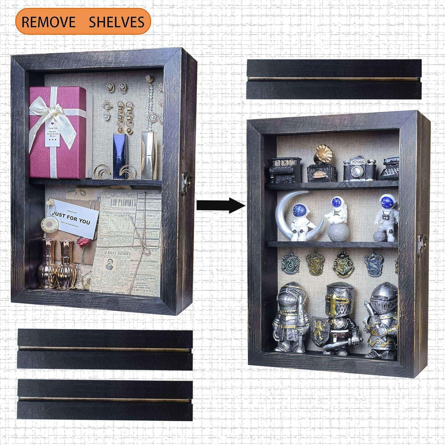 Black 11x16 Large Shadow Box Frame Deep Shadow Box with Shelves Pet Memorial Shadow Box Display Case with Linen Back