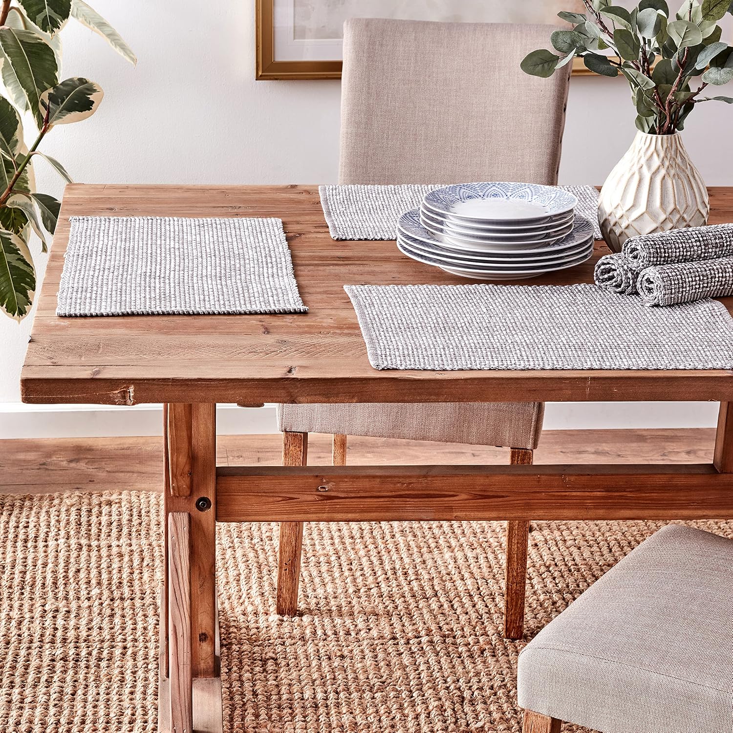 Sweet Home Collection 100% Cotton Placemats for Dining Room Rectangle Two Tone Woven Fabric 13" x 19" Soft Durable
