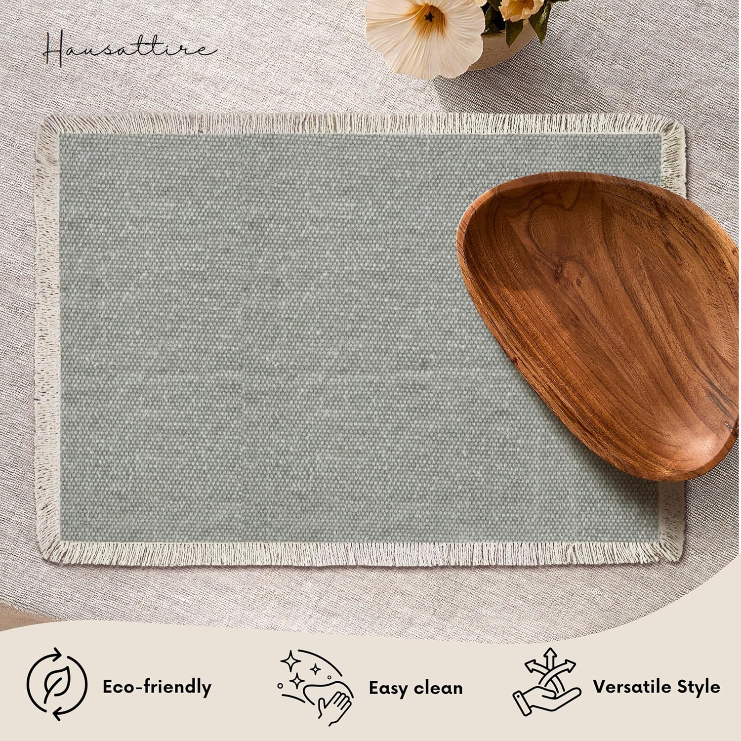 Hausattire Cotton Frayed Placemats Set of 6 Dining Table 13x19 Inch | Rustic Farmhouse Boho Washable Easter Placemat