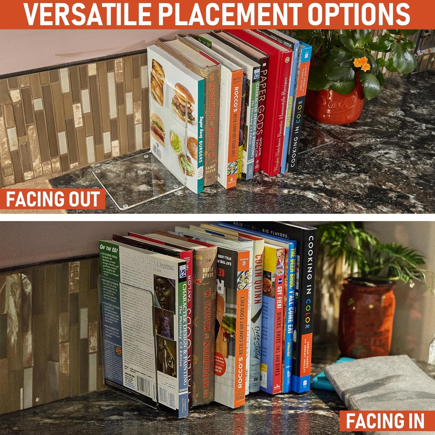 Acrylic Bookends / 4mm Heavy-Duty Non-Skid Holders for DVDs / Clear