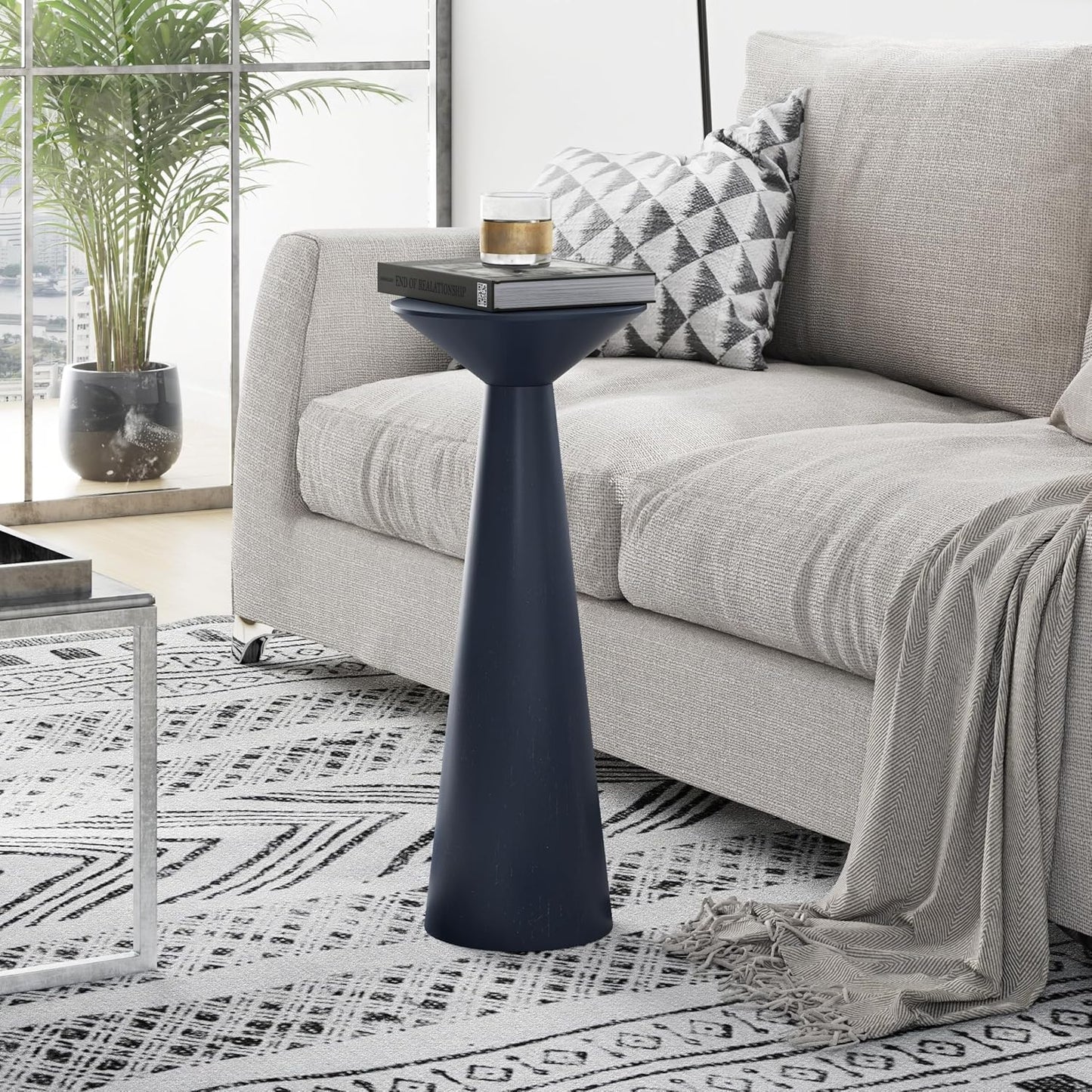 Farmhouse Tall Pedestal End Table Small Solid Wood Martini Table Plant Stand Modern / Dark Blue