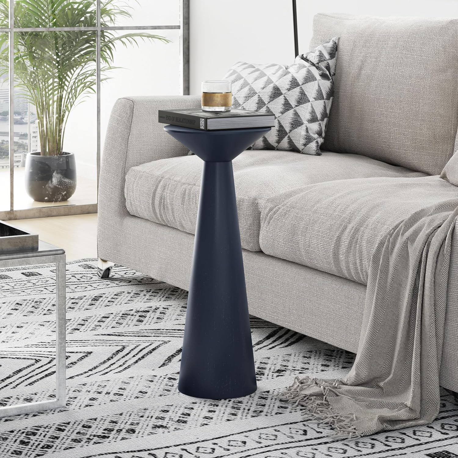 Farmhouse Tall Pedestal End Table Small Solid Wood Martini Table Plant Stand Modern / Dark Blue