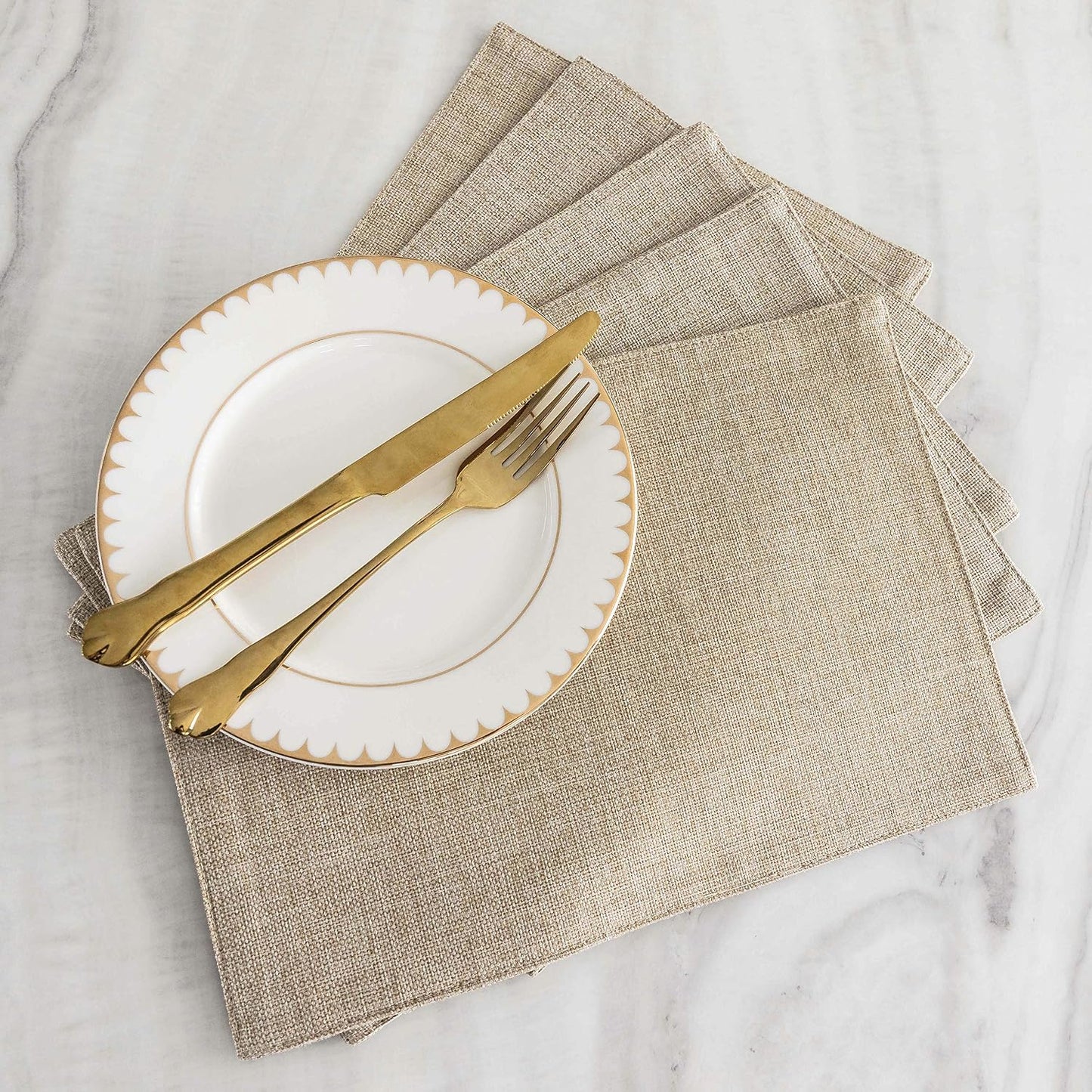Home Brilliant Burlap Linen Placemats Set of 6 Plate Mats Heat Resistant Dining Table Cloth Placemats Washable Kitchen