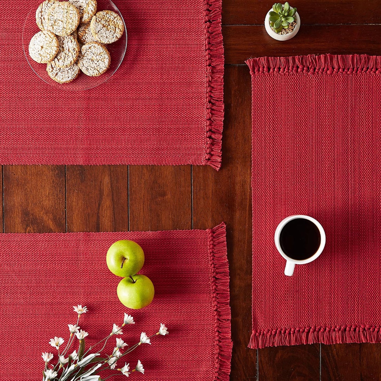 DII Variegated Tabletop Collection, Placemat Set3x19, Tango Red, 6 Piece