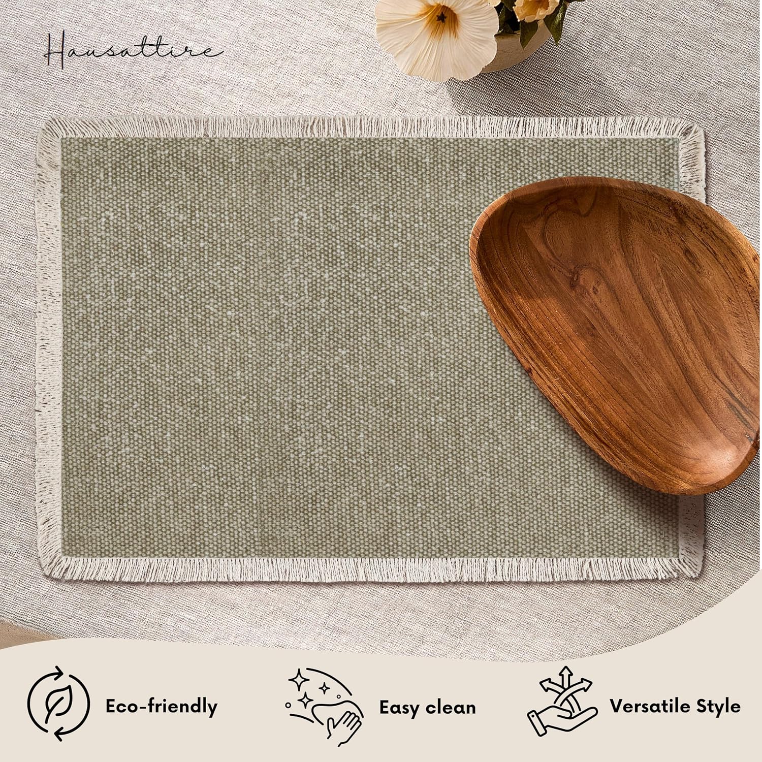Hausattire Cotton Frayed Placemats Set of 6 Dining Table 13x19 Inch | Farmhouse Boho Washable Easter Placemat for
