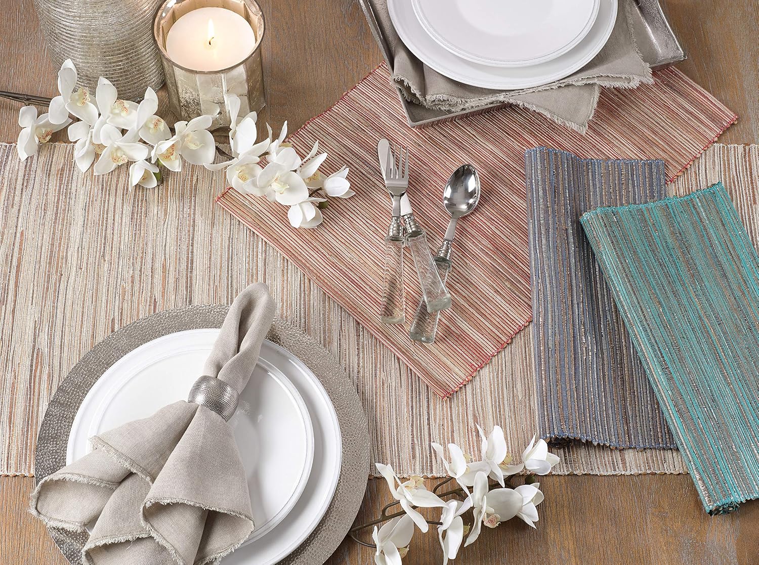 Saro Lifestyle Melaya Collection Shimmering Woven Nubby Table Runner, 16"x72", Rust