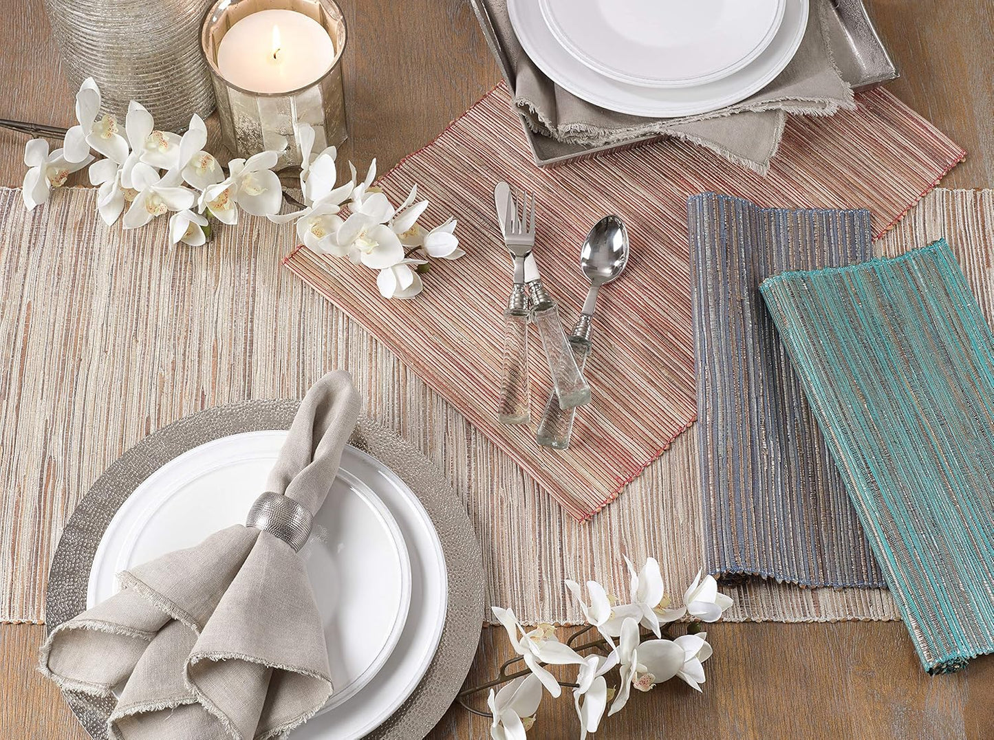 Saro Lifestyle Melaya Collection Shimmering Woven Nubby Table Runner, 14"x54", Rust