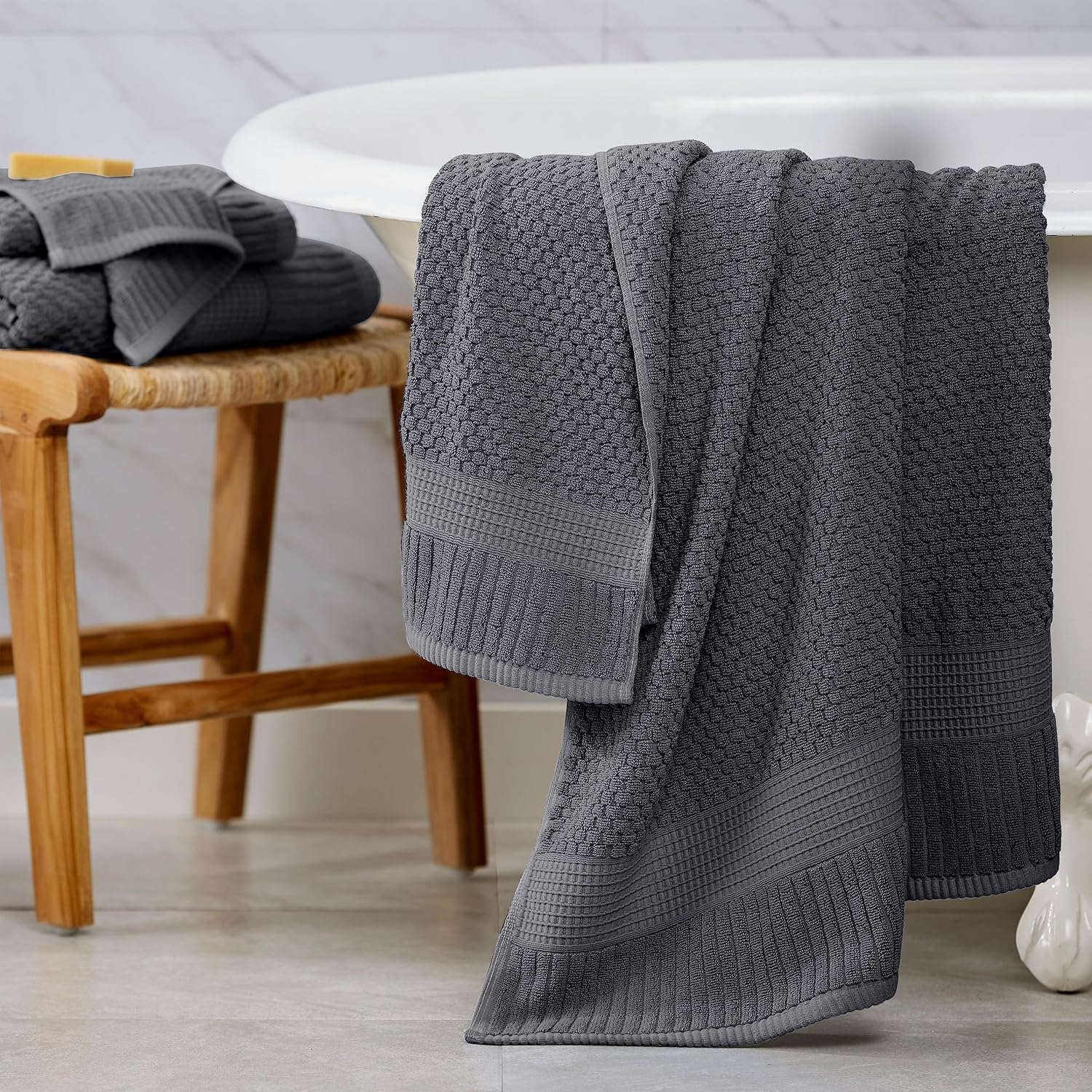 NY Loft 100% Cotton 2-Pack Oversized Bath Towel Set | Grey | Quick-Dry | Two Oversized 35" x 70" Bath Towels / Bath