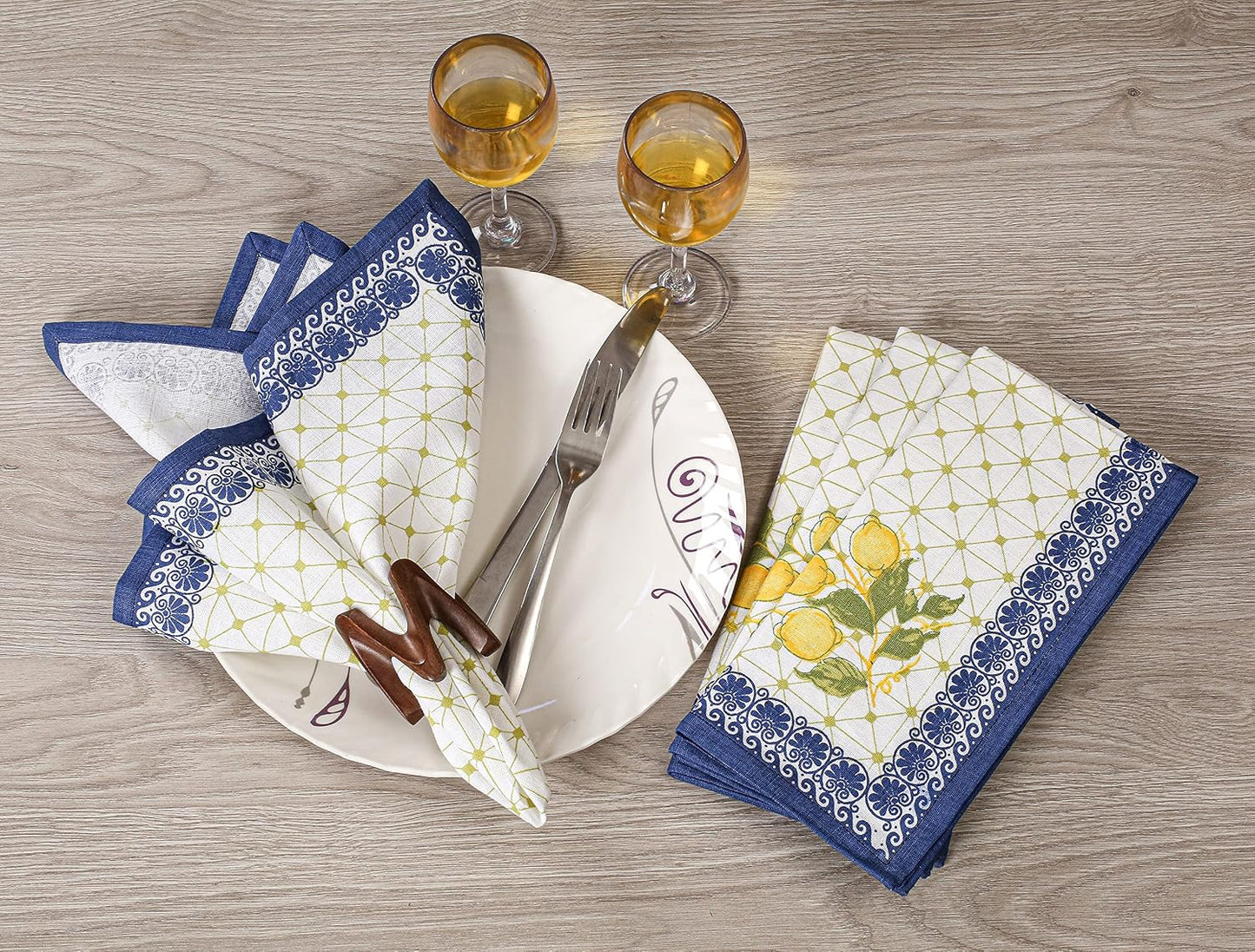 FINGERCRAFT Cloth Napkins Set of 12 Cotton Linen, 20x20 Inch, Lemon Leaf | Mitered corner, washable, soft, absorbent