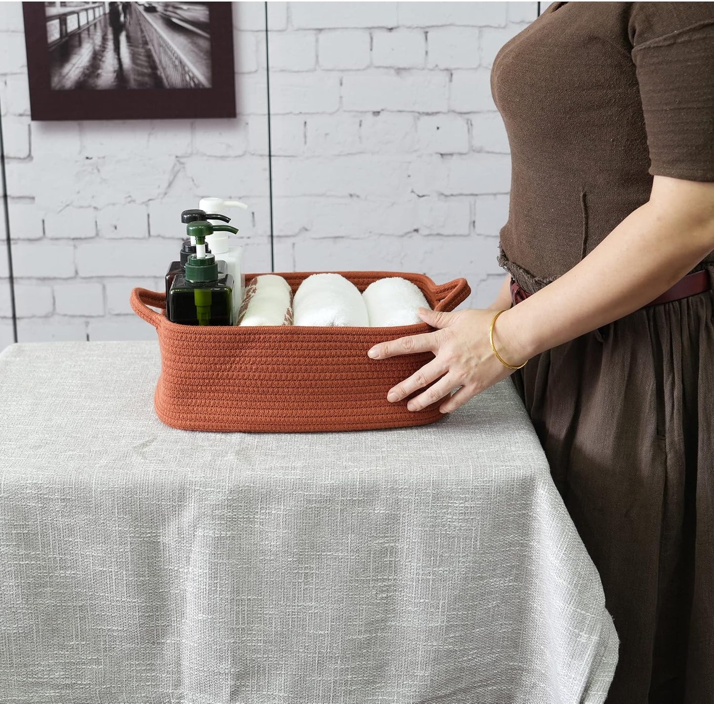 Woven Cotton Rope Storage Basket / Rust