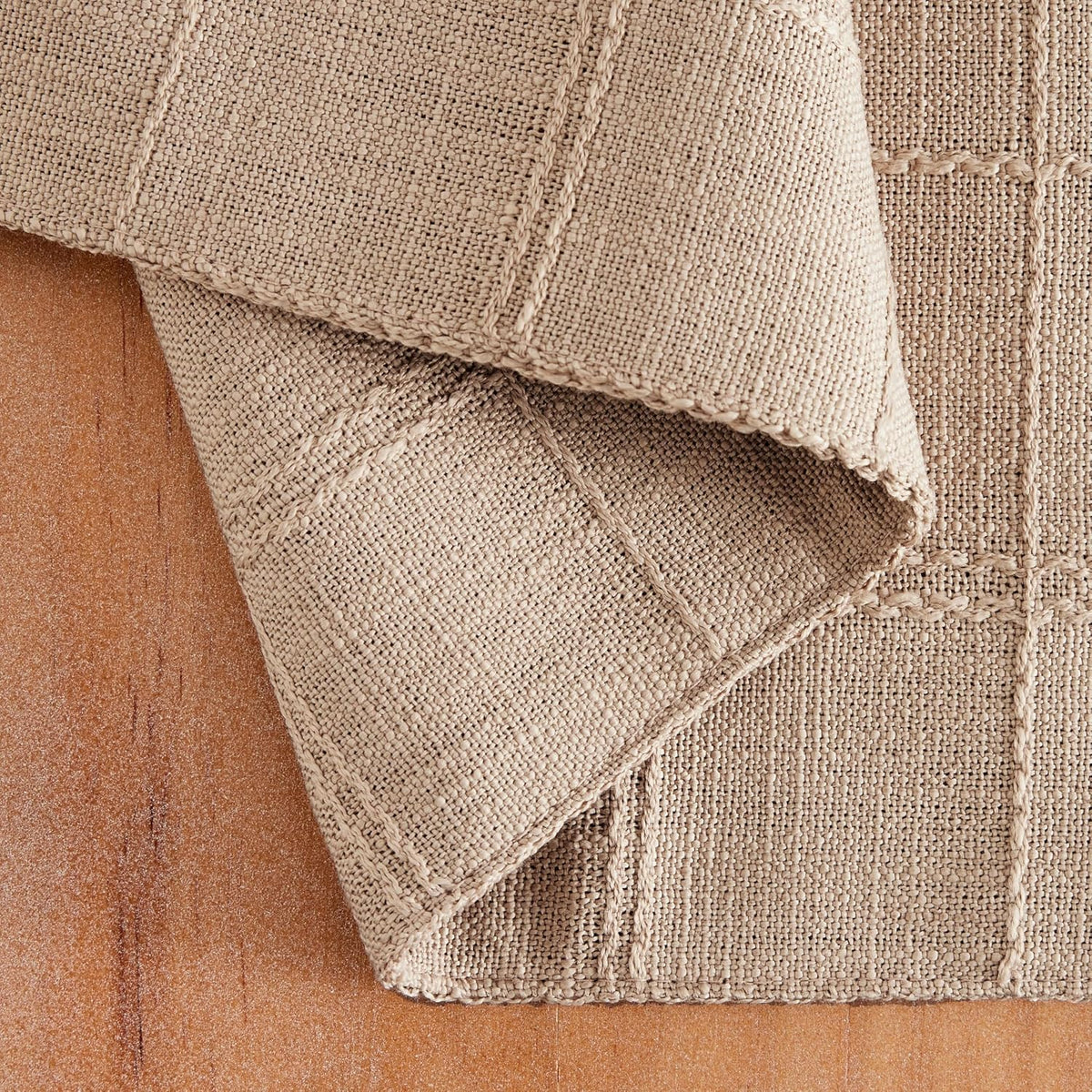 Linen Checked Farmhouse Placemats Set of 6, Taupe 13x19in | Double Layer, Reversible, Thick Textured Table Mats, Raised
